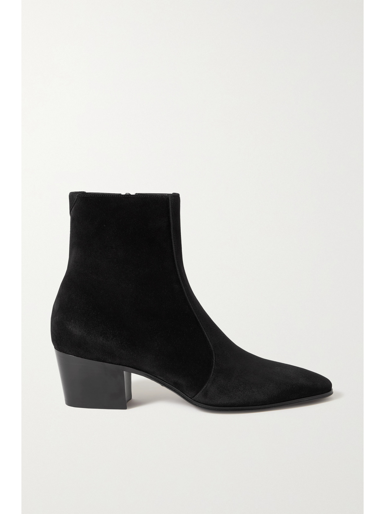 Saint Laurent Point-toe Suede Ankle Boots In Black