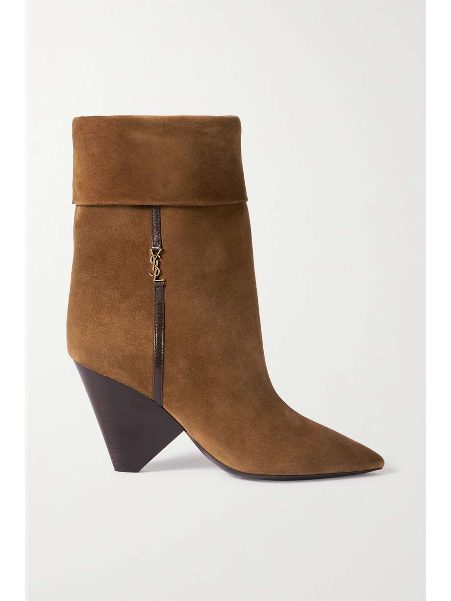net-a-porter.com | SAINT LAURENT Bottines en daim et en cuir à logo Niki