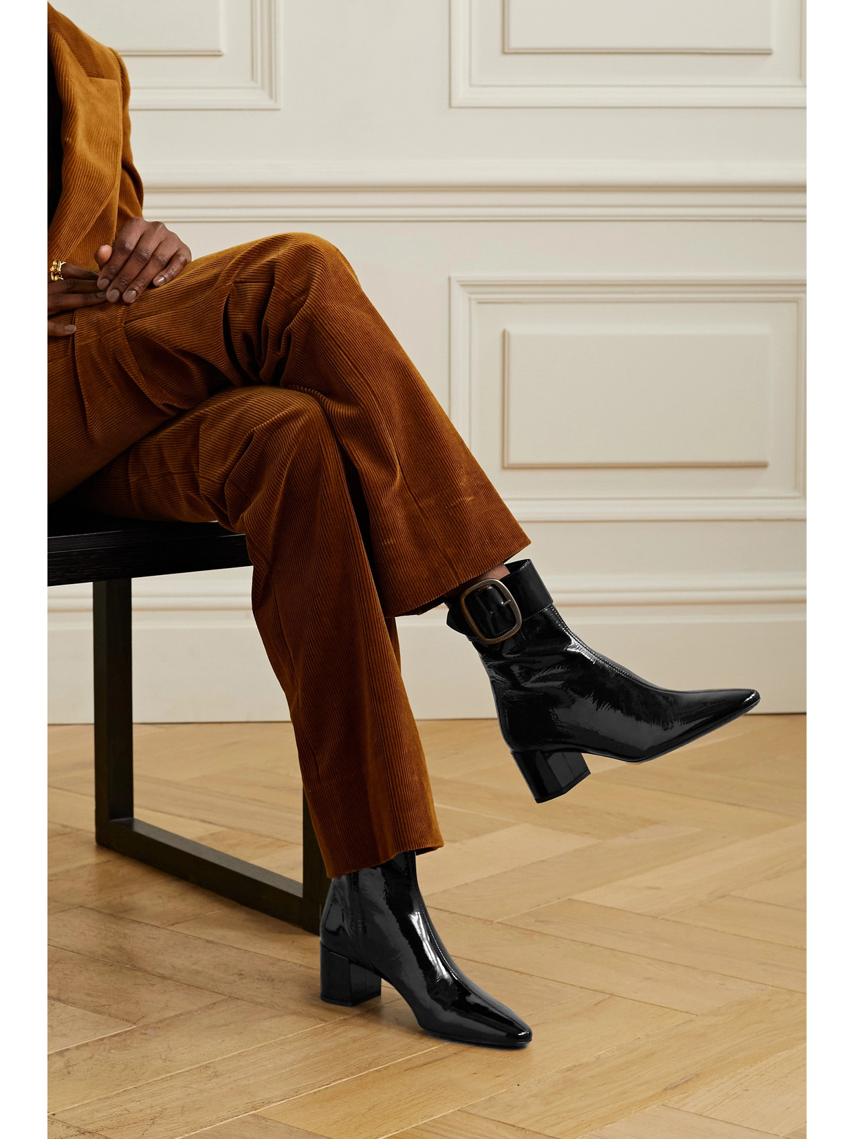 black painted ankle boots