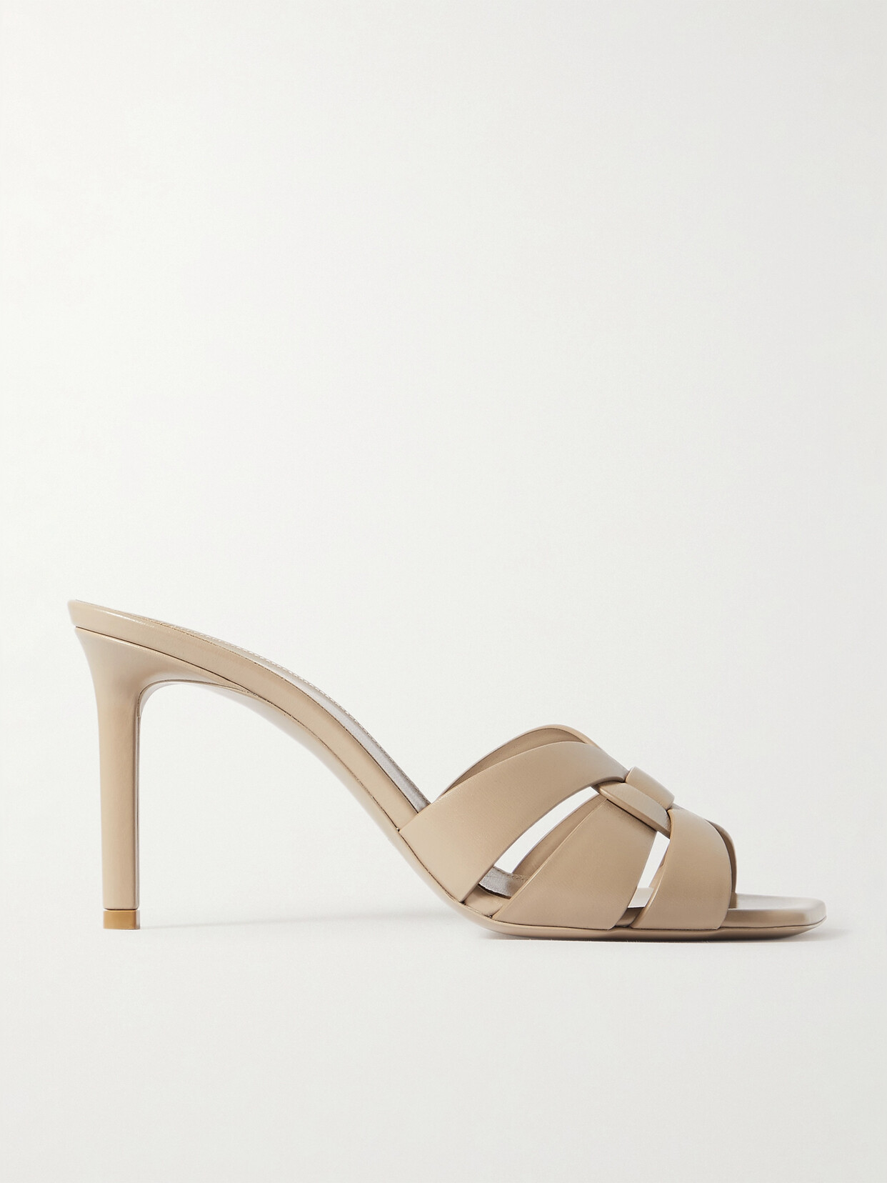 Shop Saint Laurent Tribute Woven Leather Mules In Neutrals