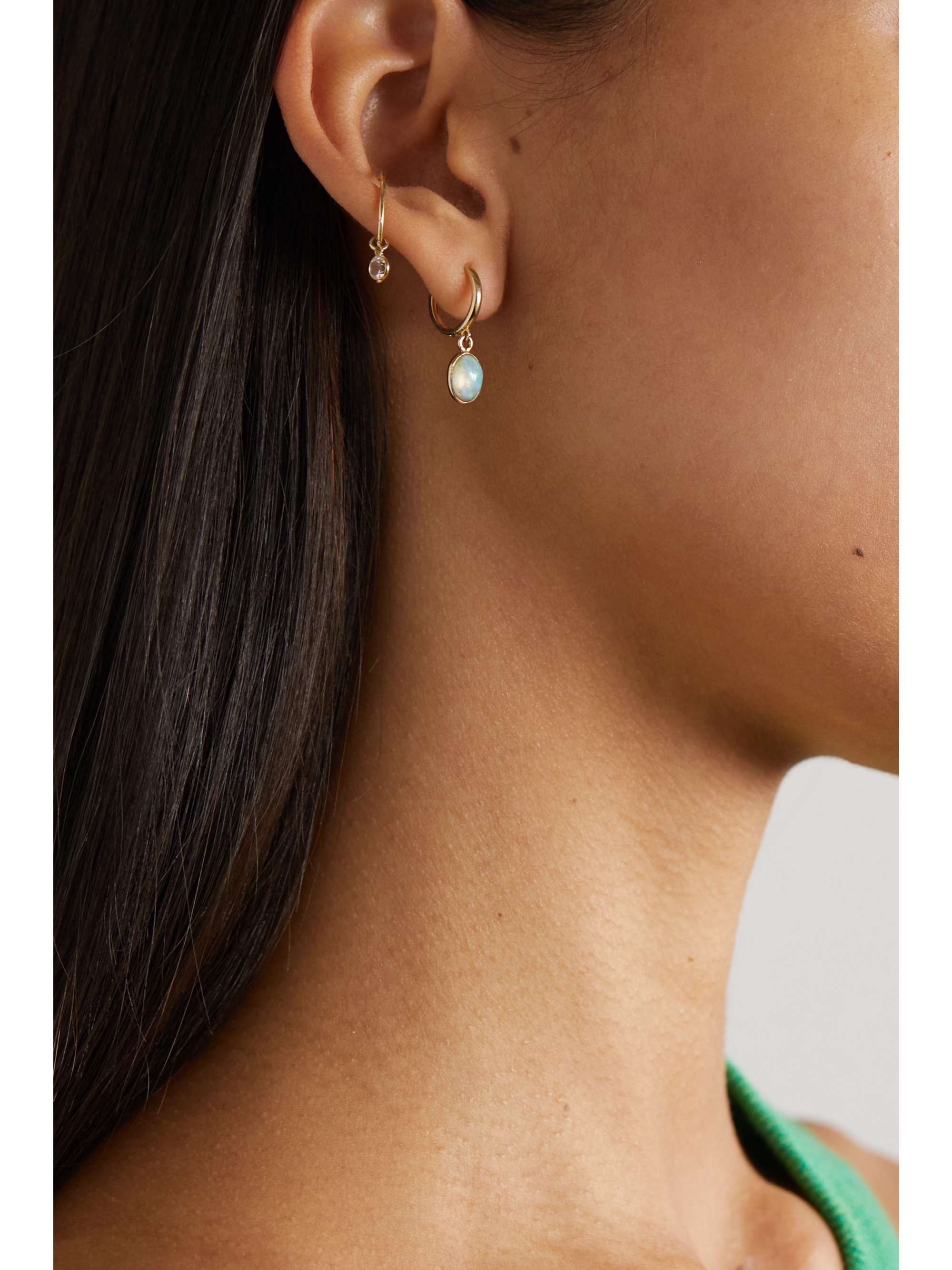 LOREN STEWART Gem Drop 14-karat gold opal single hoop earring