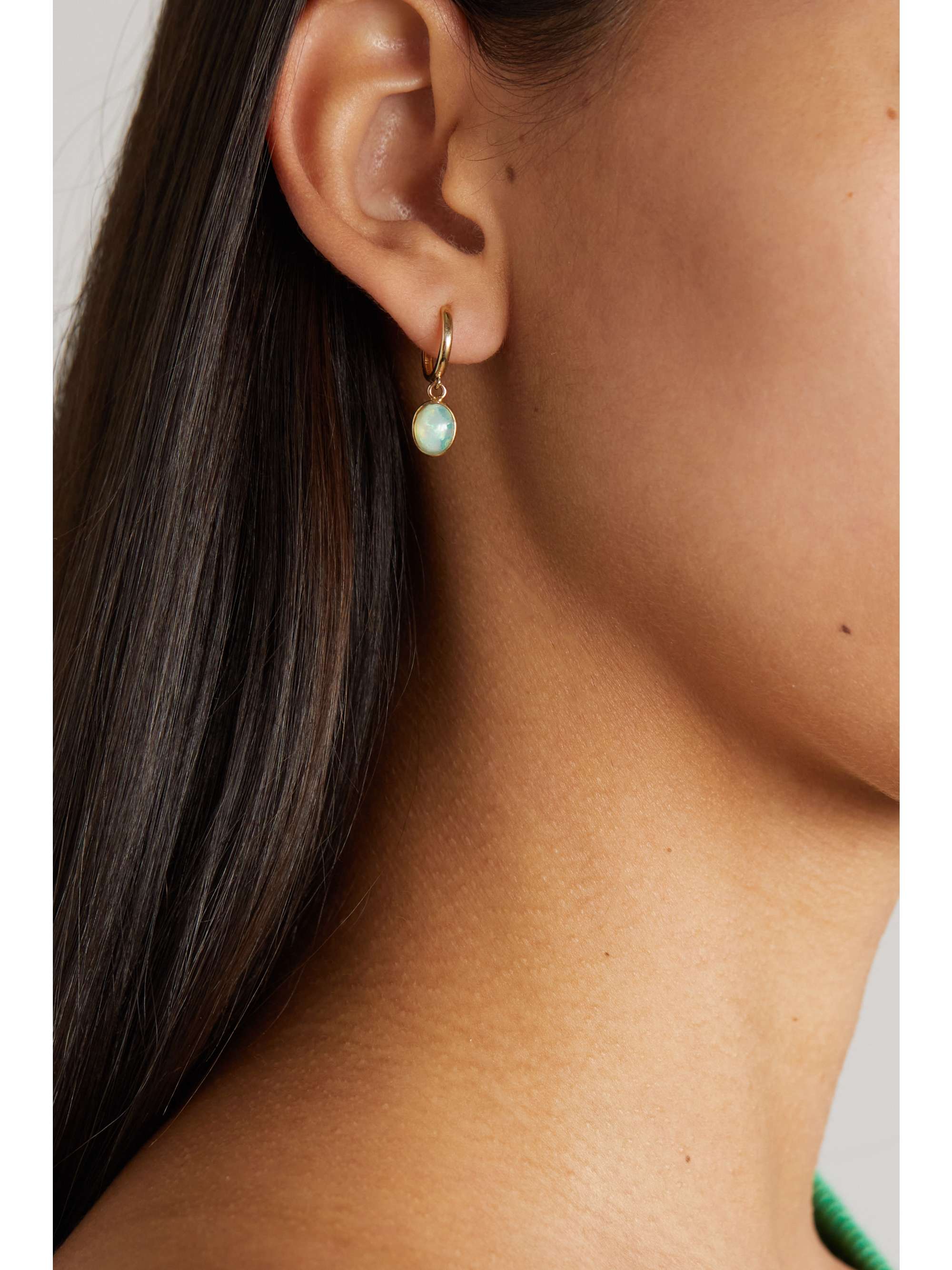 LOREN STEWART Gem Drop 14-karat gold opal single hoop earring