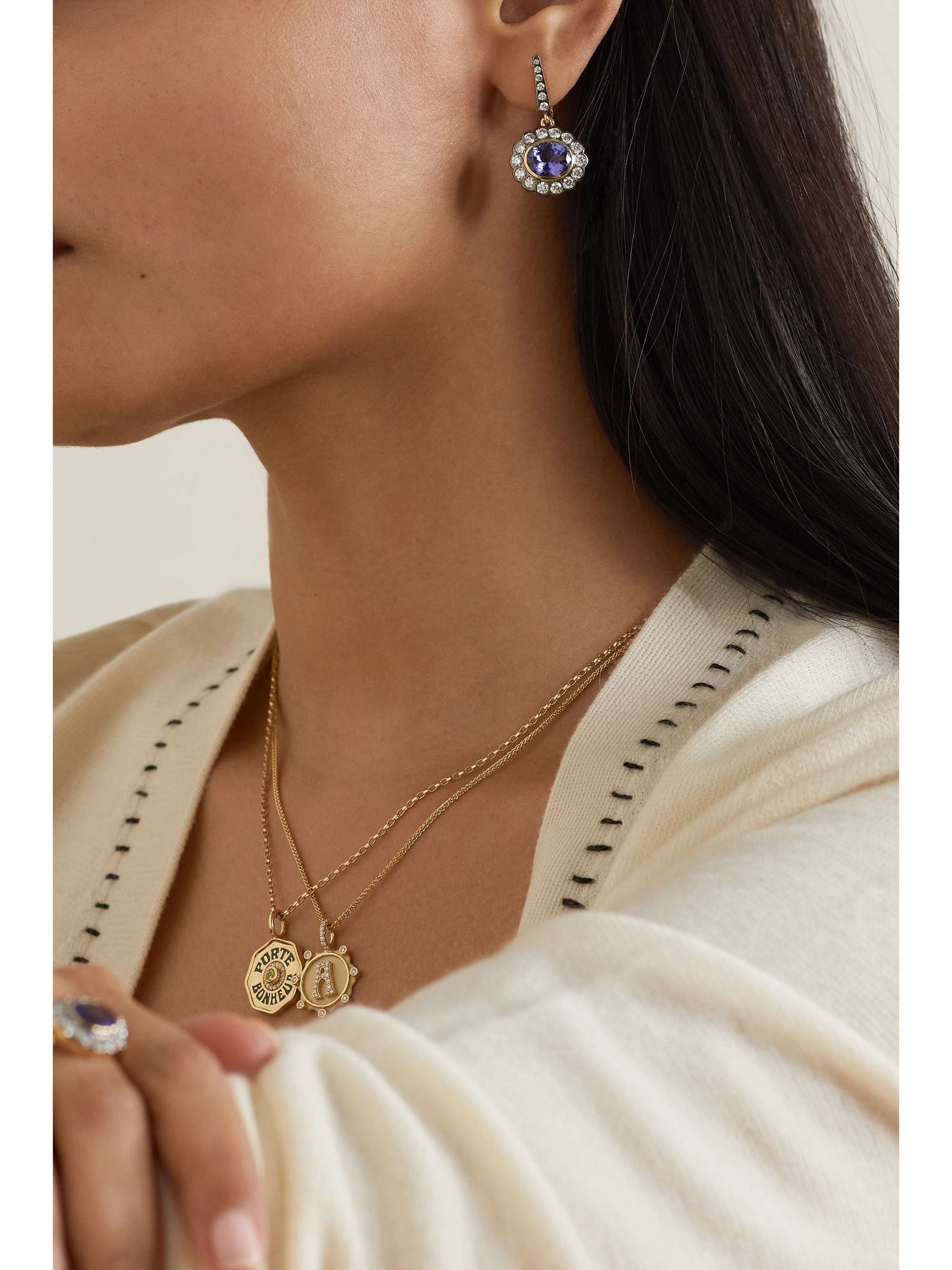 MARLO LAZ Alexandra 14-karat gold, emerald and diamond earrings