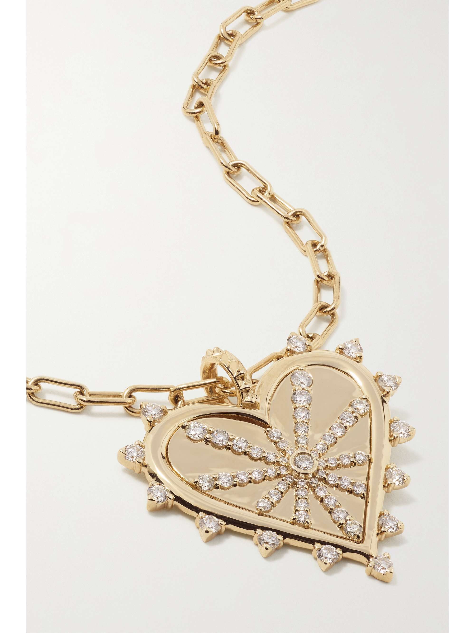 MARLO LAZ Spiked Heart Coin 14-karat gold diamond necklace