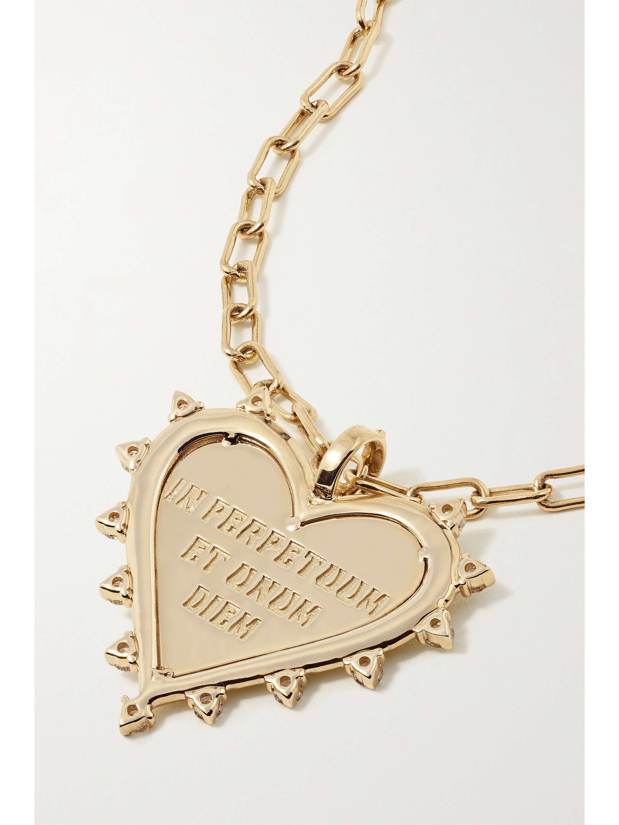 MARLO LAZ Spiked Heart Coin 14-karat gold diamond necklace