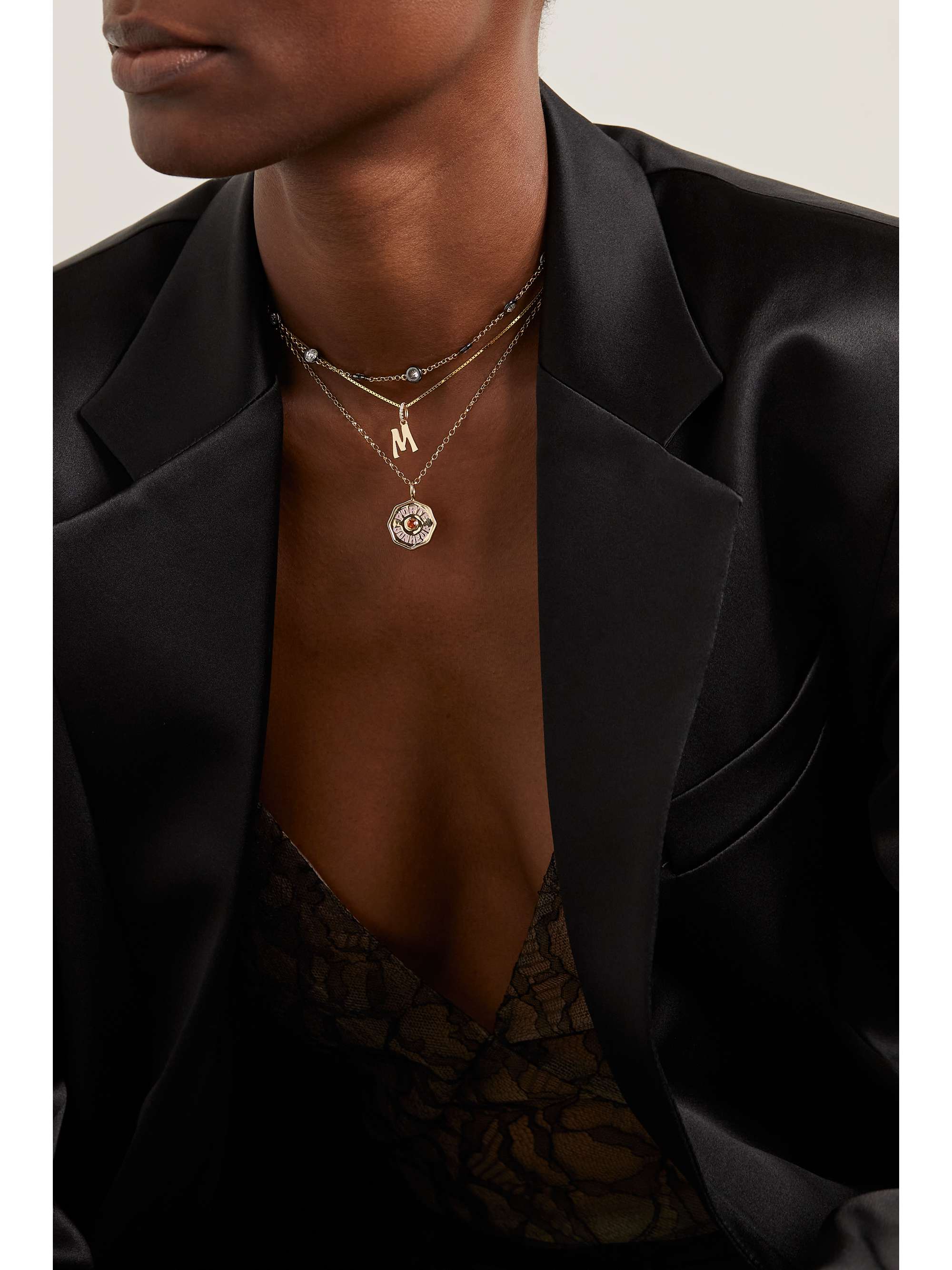 MARLO LAZ Letter Charm 14-karat gold diamond necklace