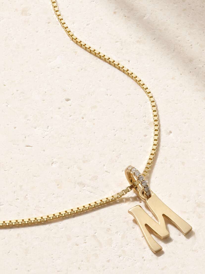 Marlo Laz Initial Charm 14-karat Gold Diamond Necklace