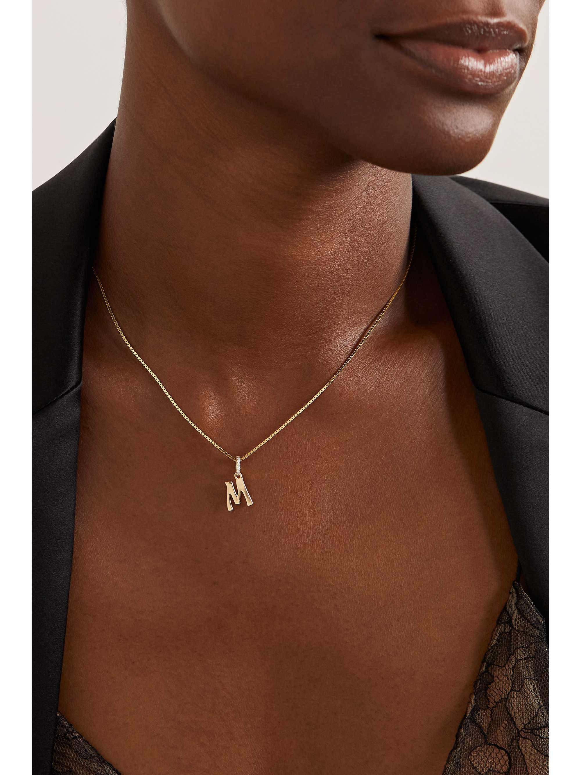 MARLO LAZ Letter Charm 14-karat gold diamond necklace