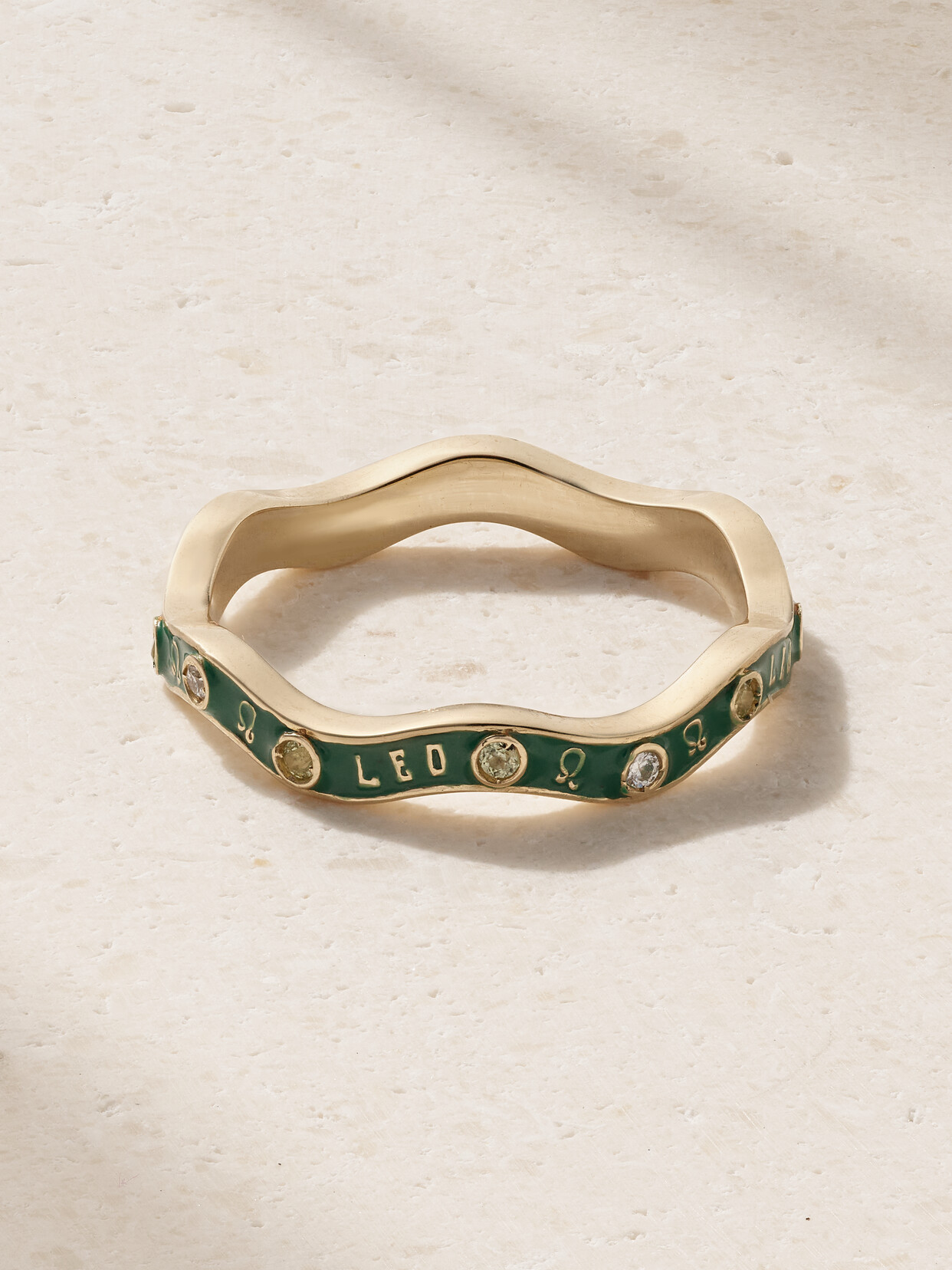 Marlo Laz Zodiac Wave 14-karat Gold, Enamel And Multi-stone Ring - Green