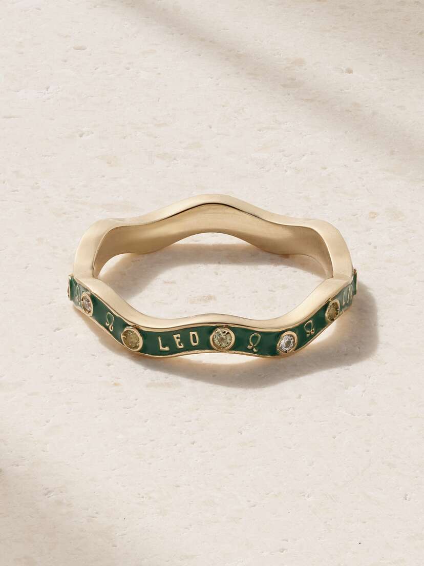 Marlo Laz Zodiac Wave 14-karat Gold, Enamel And Multi-stone Ring - Taurus 6