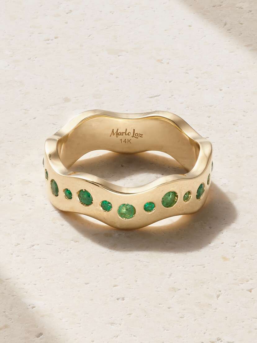 Marlo Laz Burnished Wave 14-karat Gold Emerald Ring