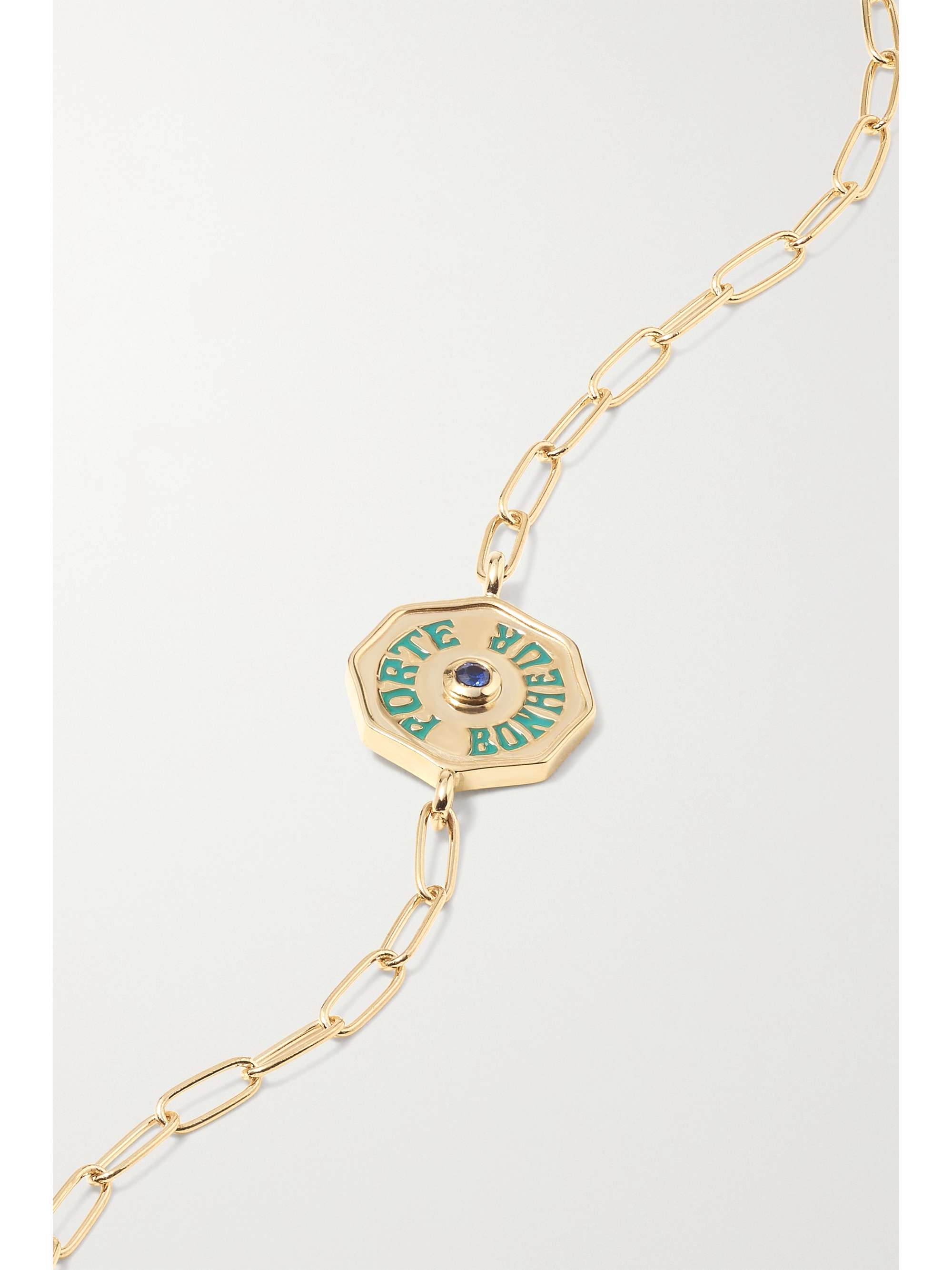 MARLO LAZ Wee Porte Bonheur Coin 14-karat gold, enamel and sapphire bracelet