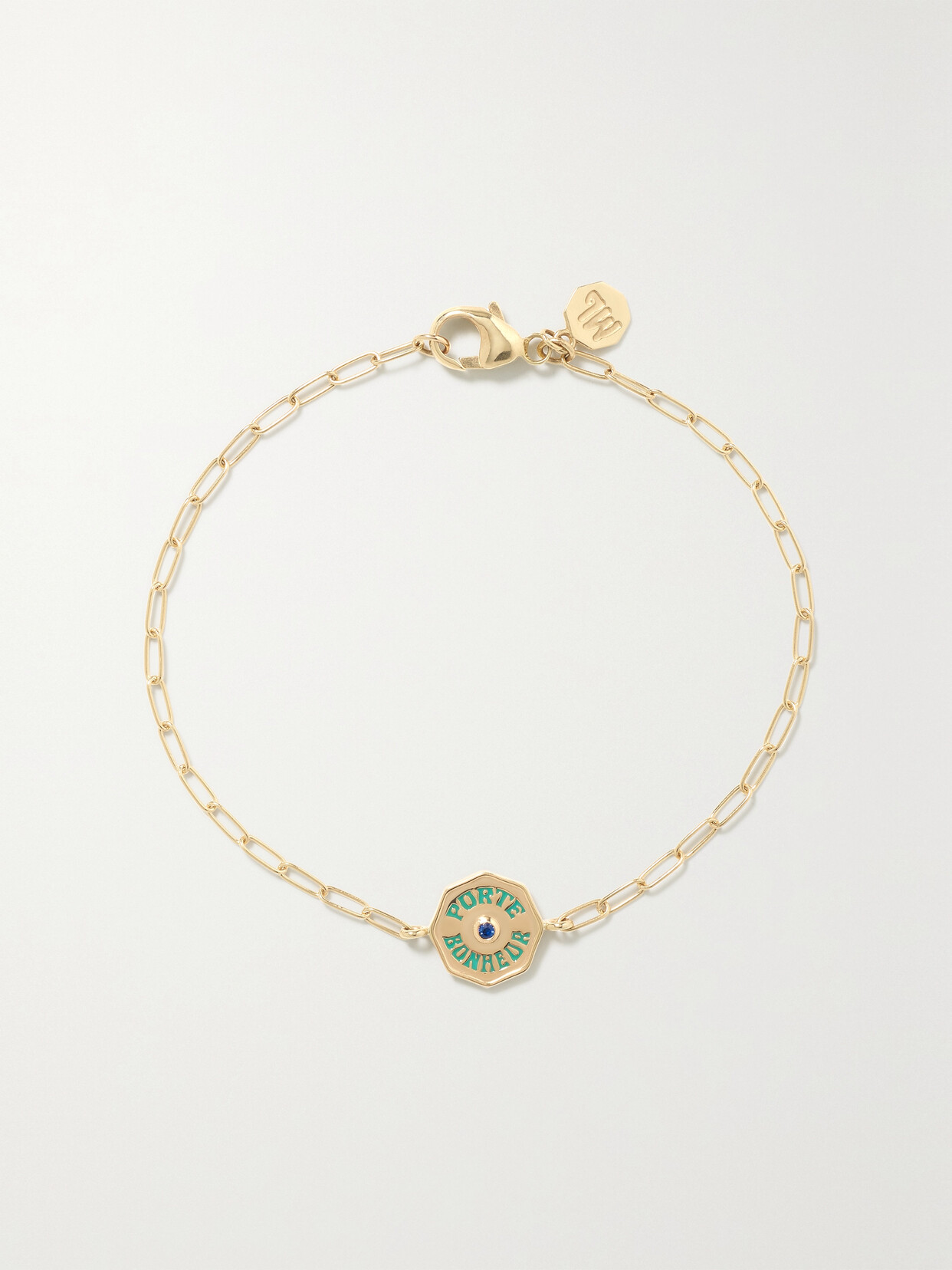 Marlo Laz Wee Porte Bonheur Coin 14-karat Gold, Enamel And Sapphire Bracelet