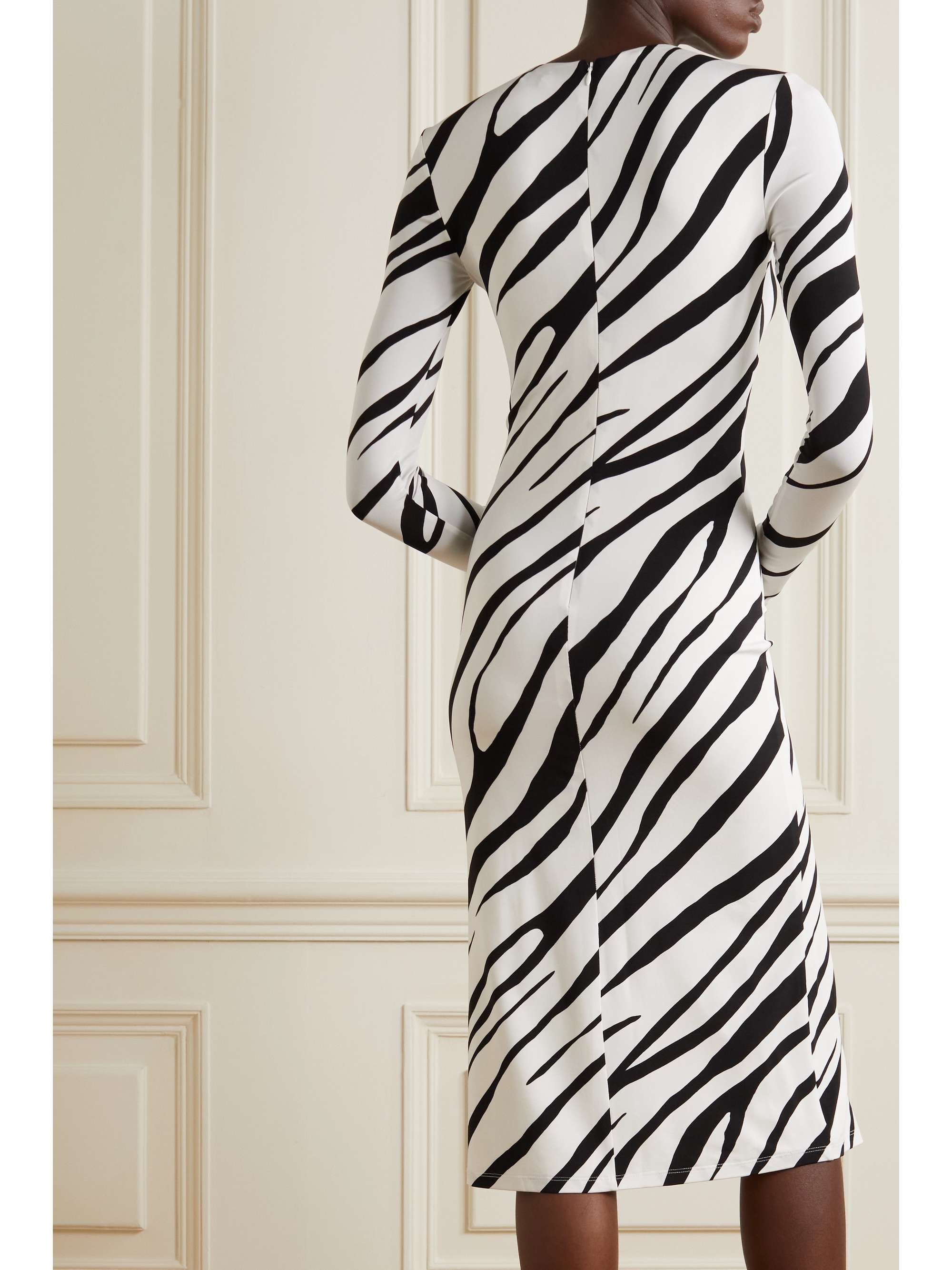 ET OCHS Eleanor cutout ruched zebra-print stretch-jersey midi dress