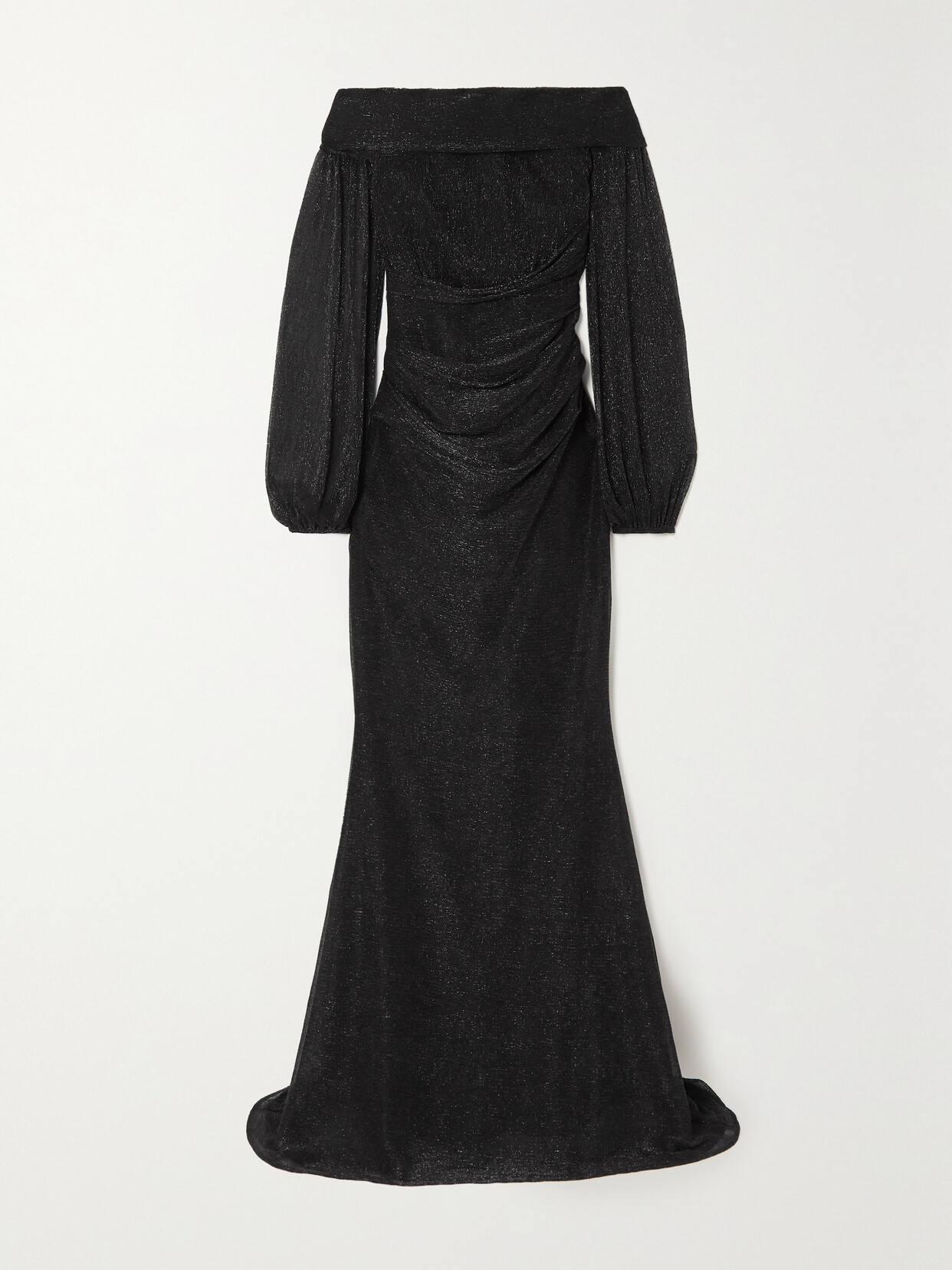 Talbot Runhof Off-the-shoulder Draped Metallic Voile Gown