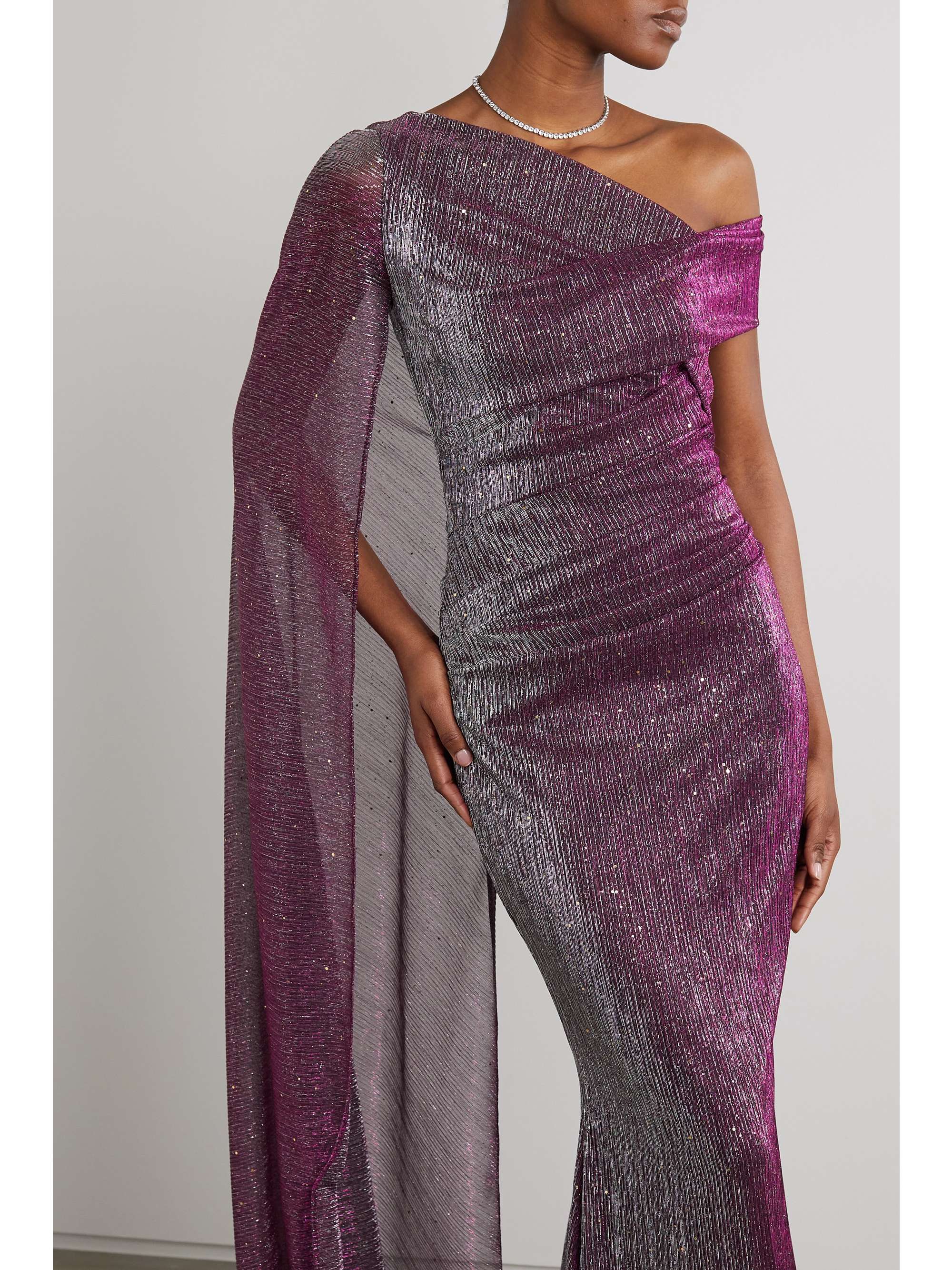 TALBOT RUNHOF Cape-effect metallic voile gown