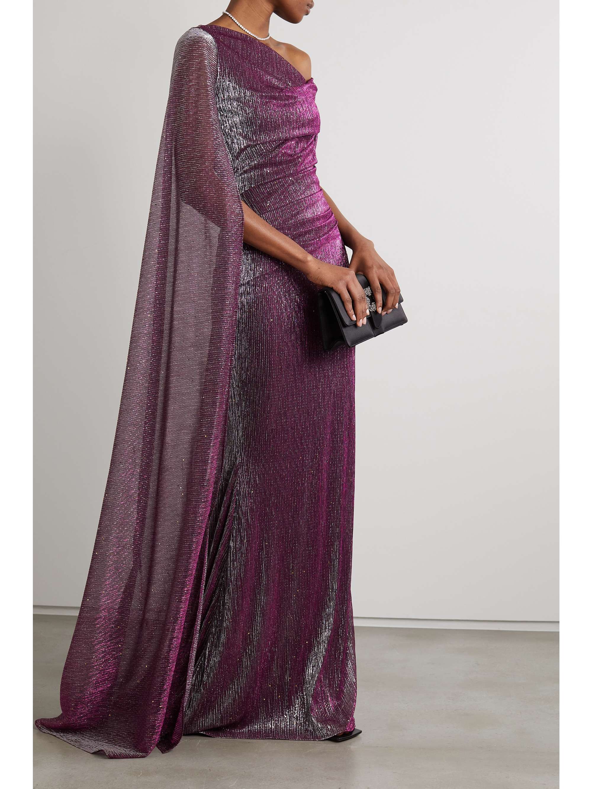 TALBOT RUNHOF Cape-effect metallic voile gown