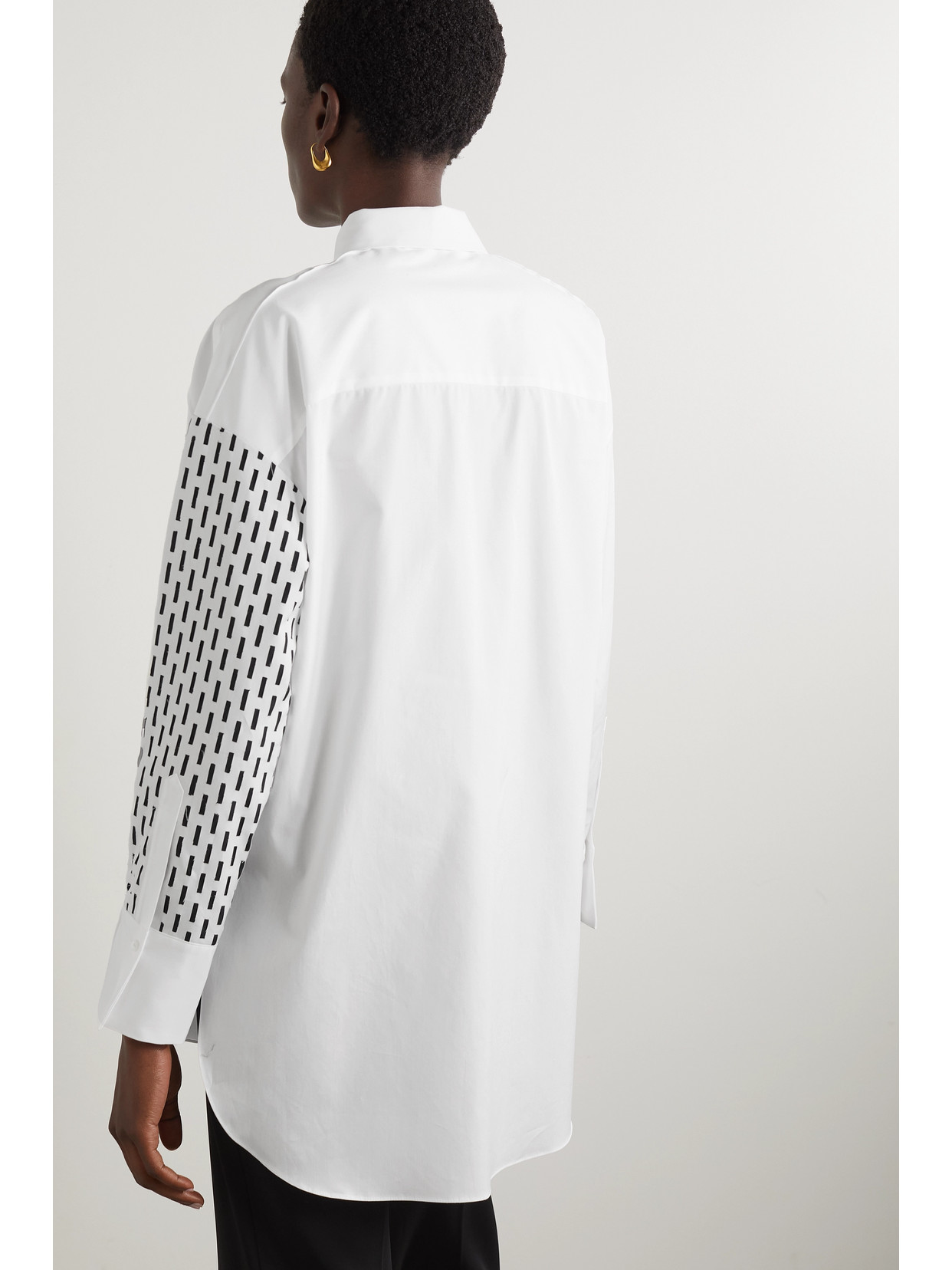 Partow Hugo Stripe Sleeve Cotton Button-up Blouse In White