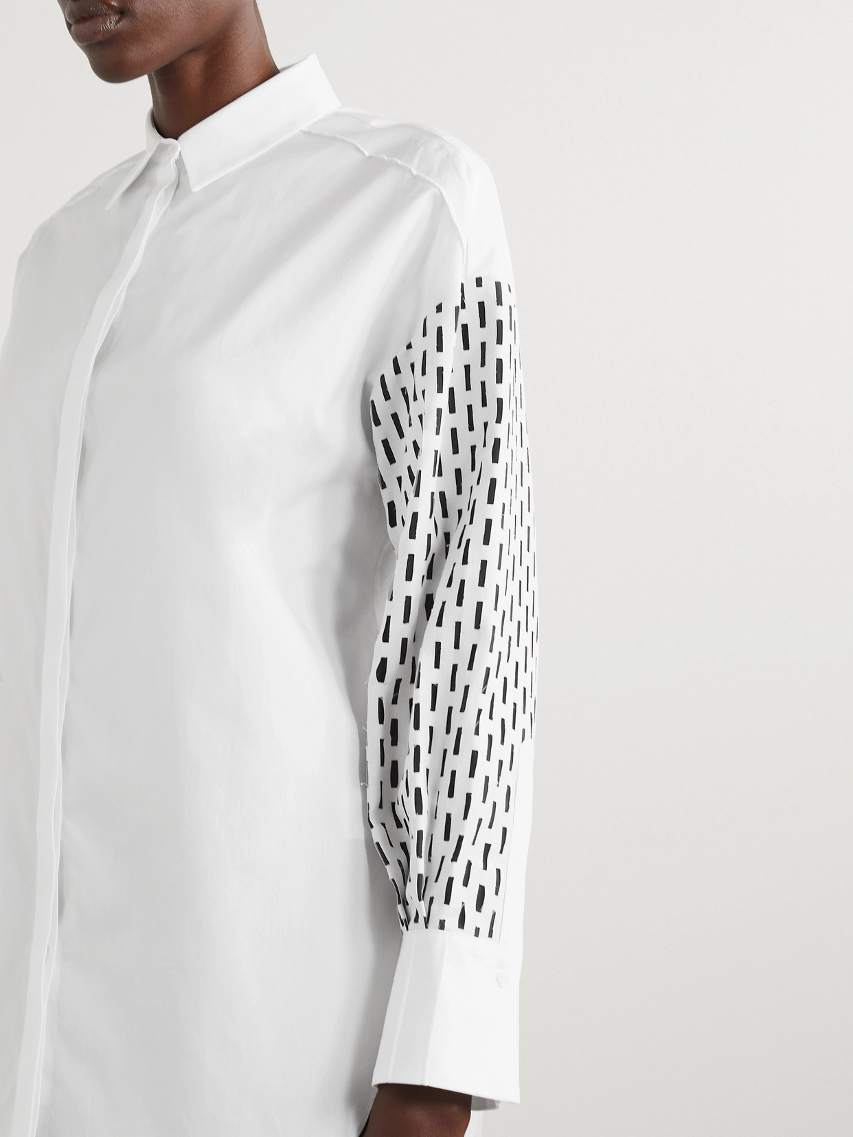 Partow Hugo Stripe Sleeve Cotton Button-up Blouse In White