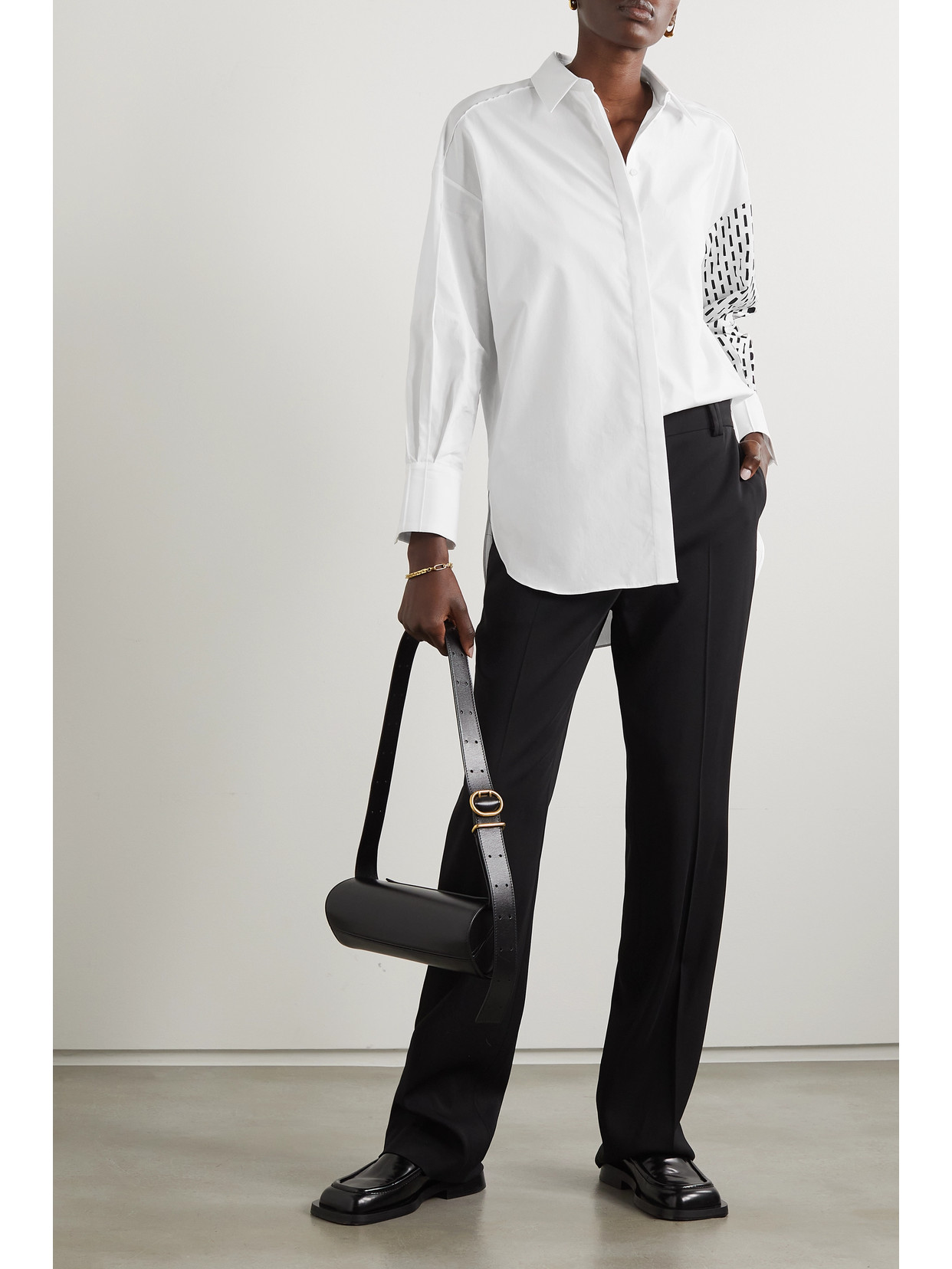 Partow Hugo Stripe Sleeve Cotton Button-up Blouse In White