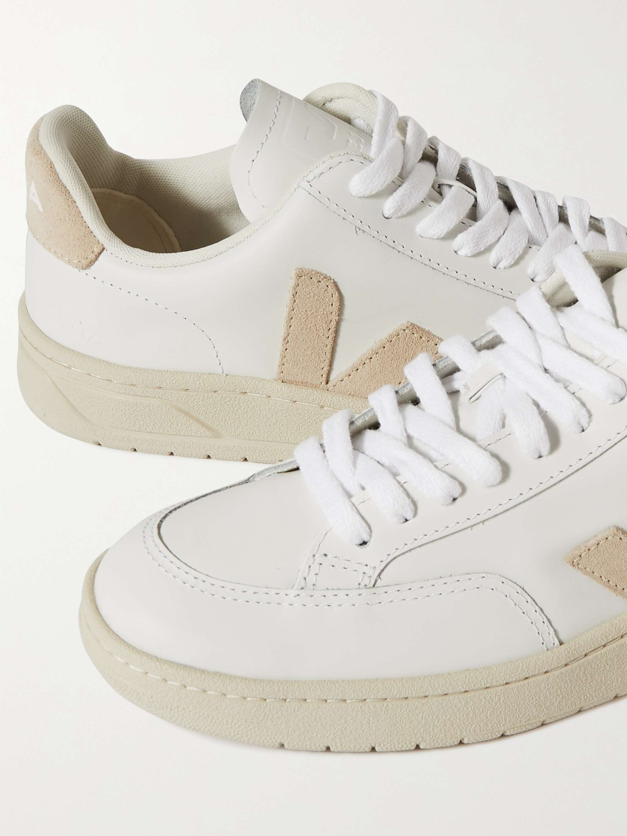 VEJA + NET SUSTAIN V-12 suede-trimmed leather sneakers | NET-A-PORTER