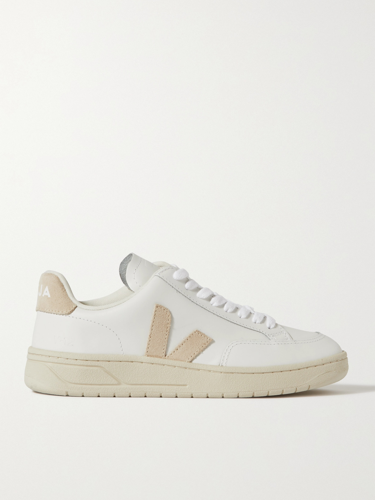 Shop Veja + Net Sustain V-12 Suede-trimmed Leather Sneakers In White