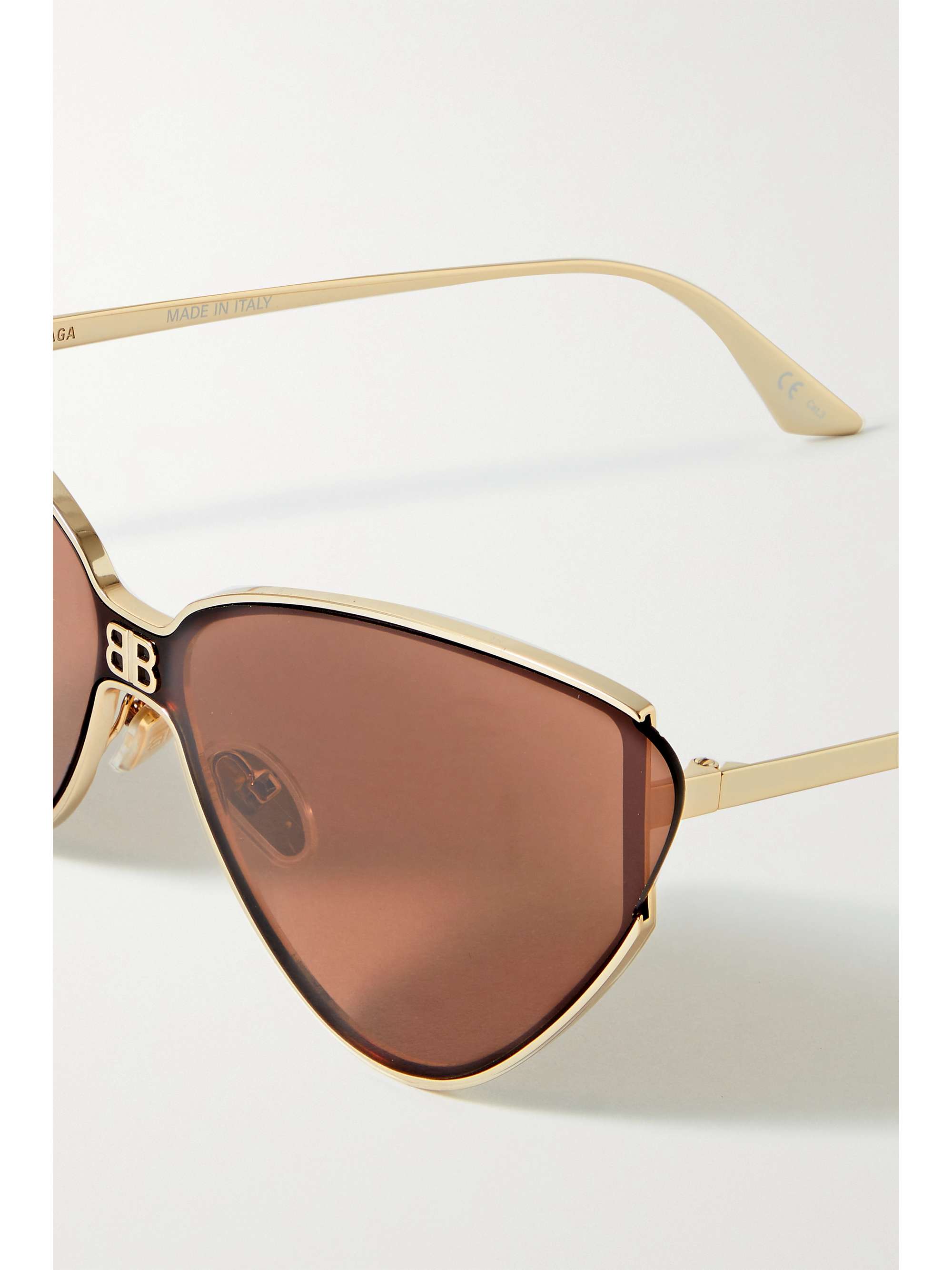 BALENCIAGA EYEWEAR Shield cat-eye gold-tone sunglasses | NET