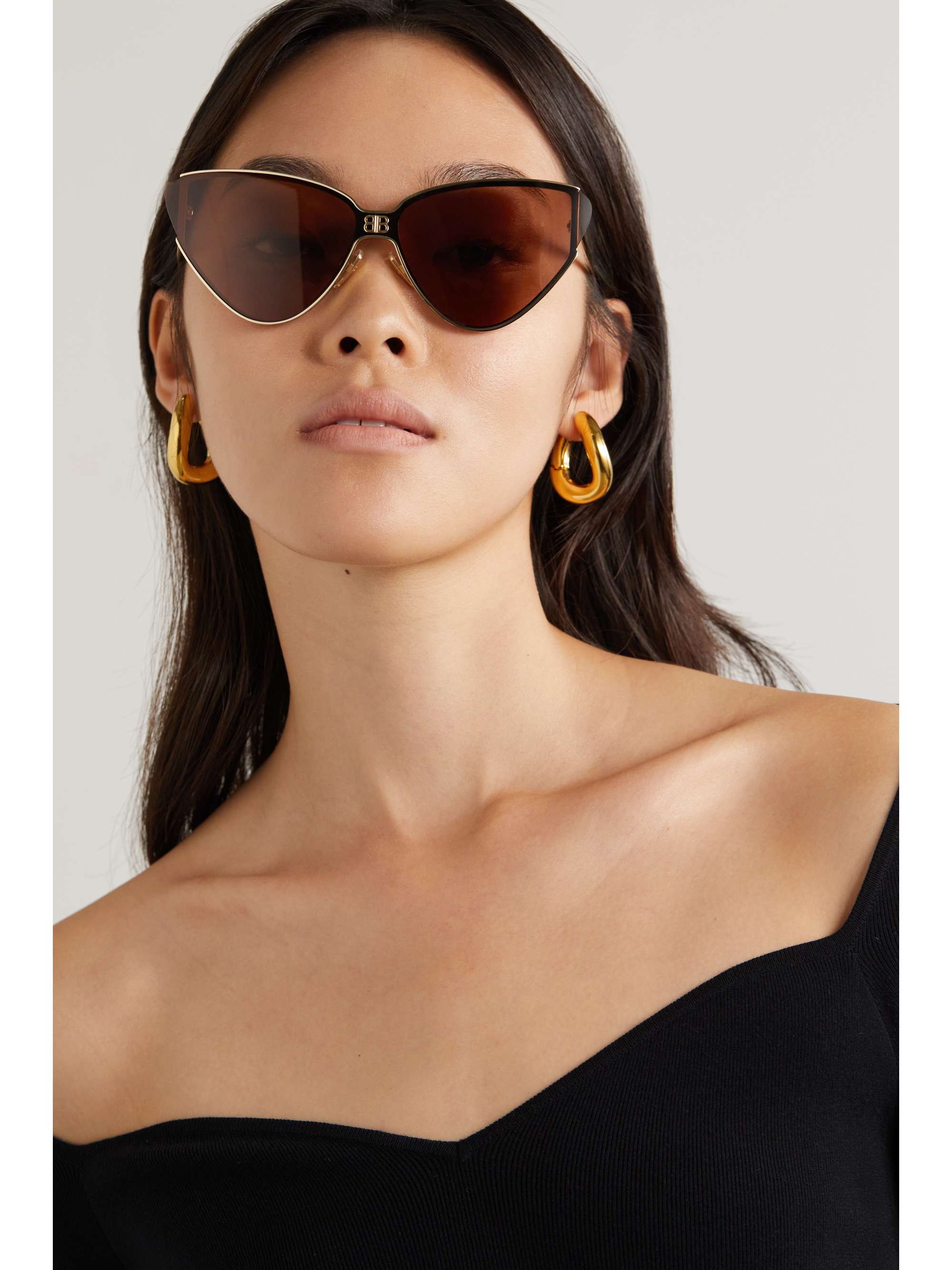BALENCIAGA EYEWEAR Shield cat-eye gold-tone sunglasses