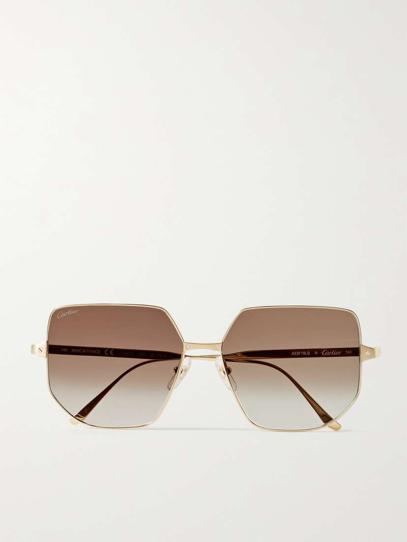 Cartier Eyewear Santos De Cartier Hexagon-frame Gold-tone Sunglasses