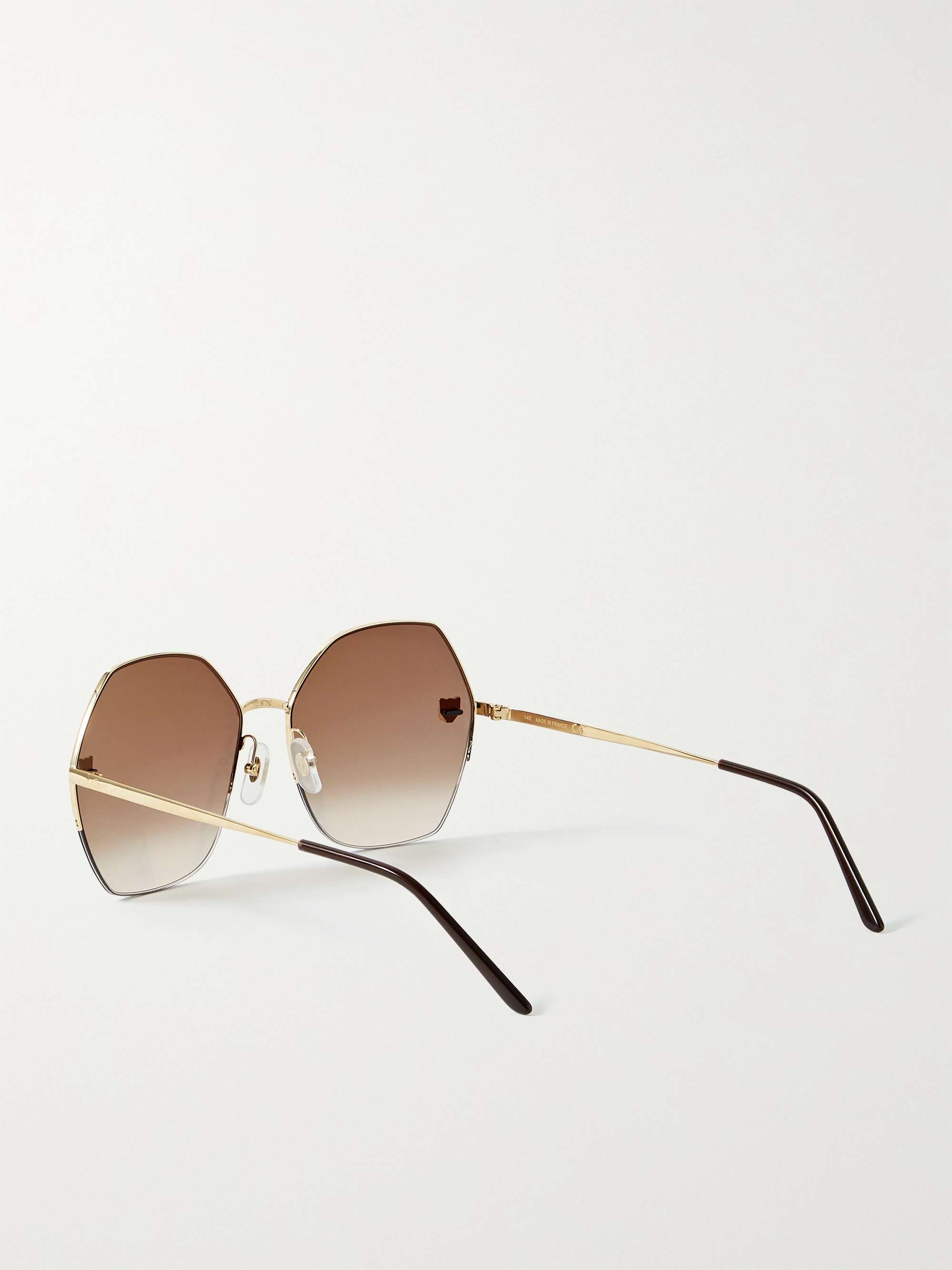 CARTIER EYEWEAR Panthère de Cartier hexagon-frame gold-tone sunglasses ...