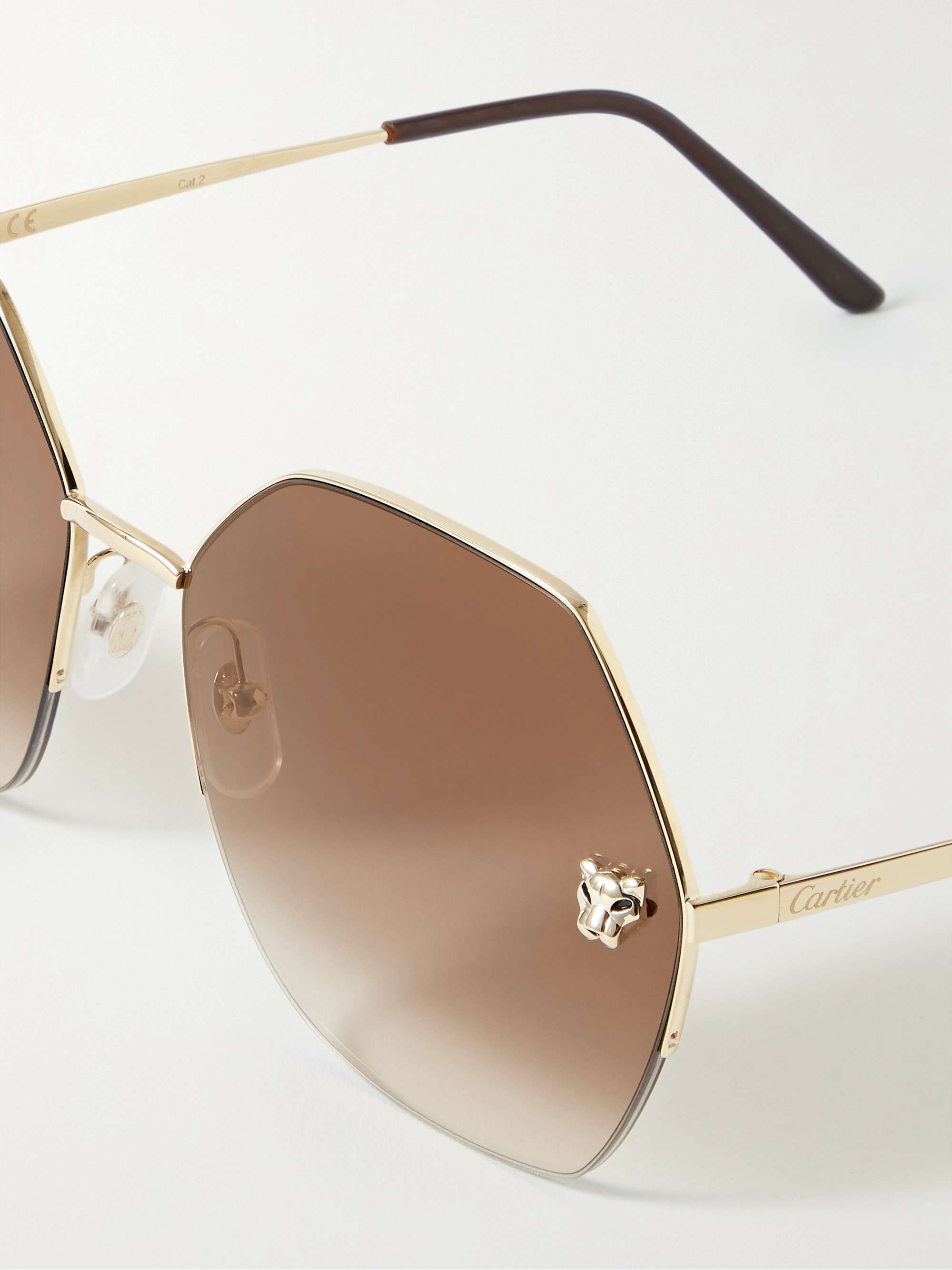 CARTIER EYEWEAR Panthère de Cartier hexagon-frame gold-tone sunglasses
