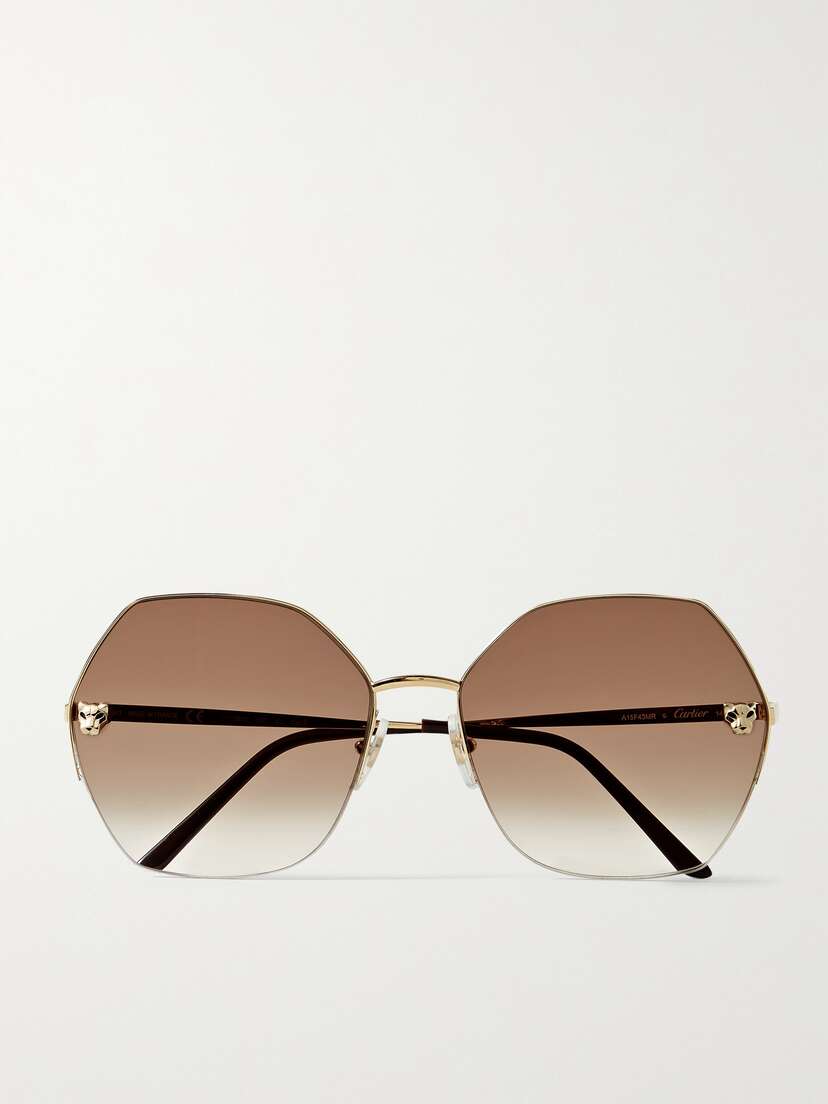 Cartier Eyewear Panthère De Cartier Hexagon-frame Gold-tone Sunglasses