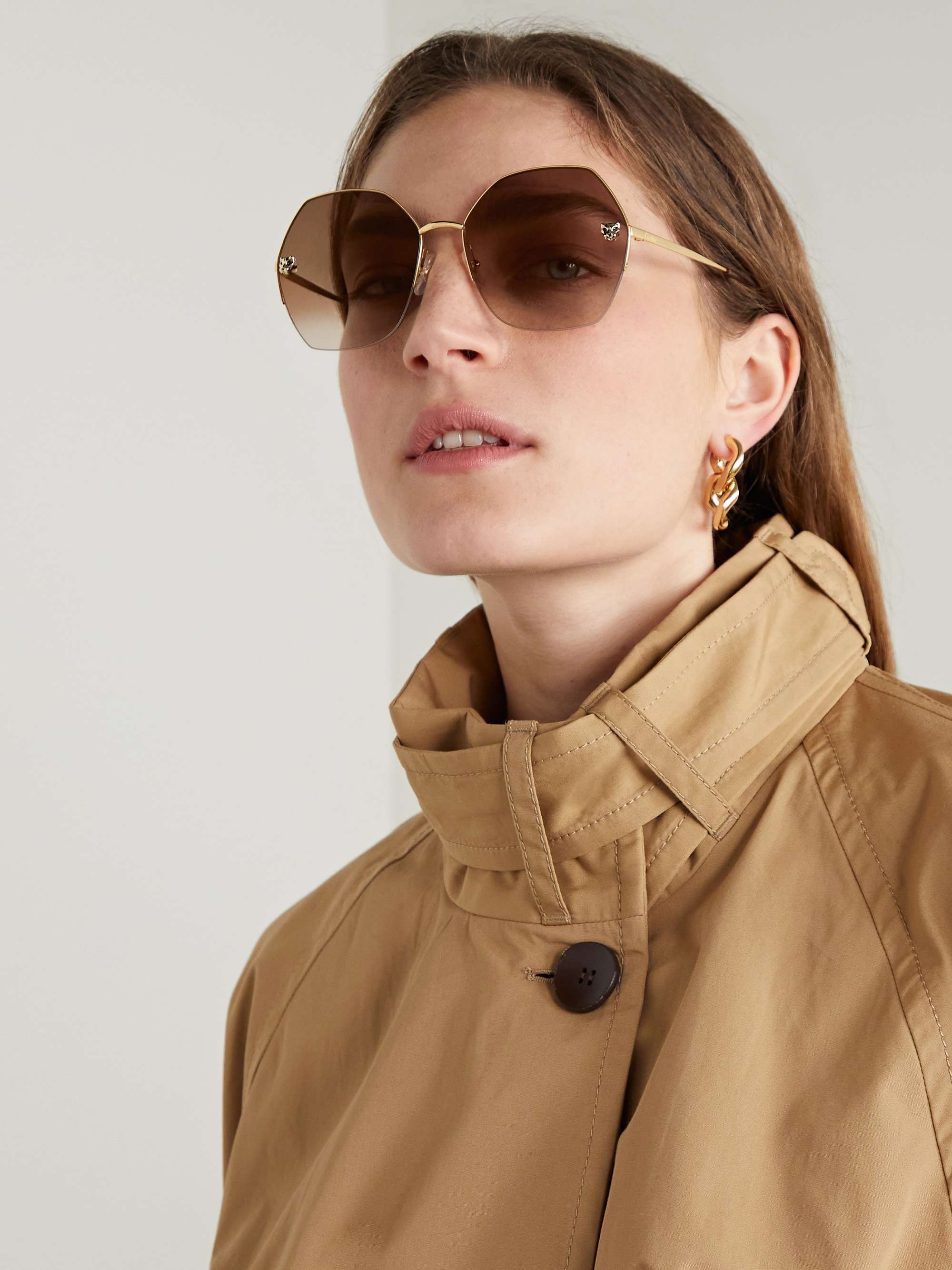 CARTIER EYEWEAR Panthère de Cartier hexagon-frame gold-tone sunglasses