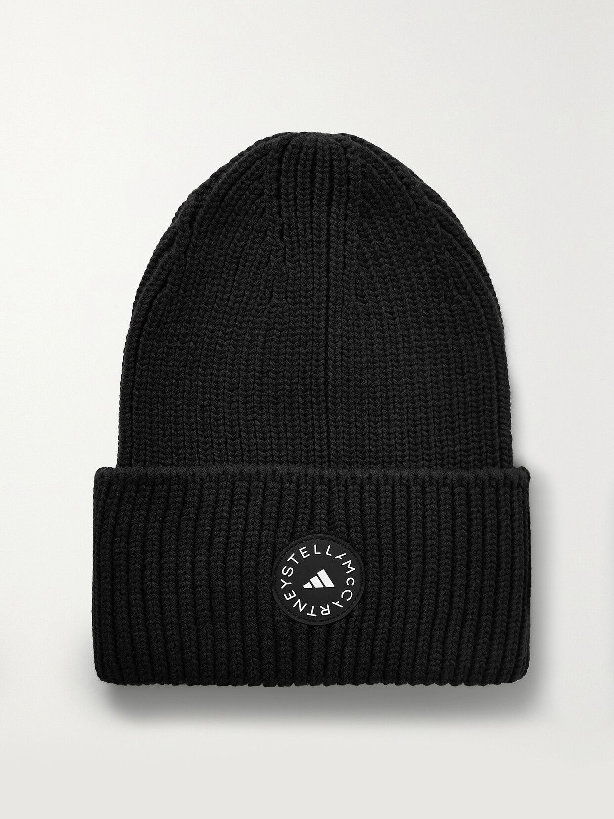 Adidas By Stella Mccartney Logo-print Organic Cotton And Recycled Polyester-blend Beanie Hat In Black