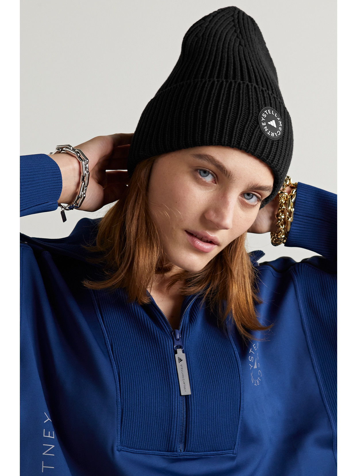 Adidas By Stella Mccartney Logo-print Organic Cotton And Recycled Polyester-blend Beanie Hat In Black