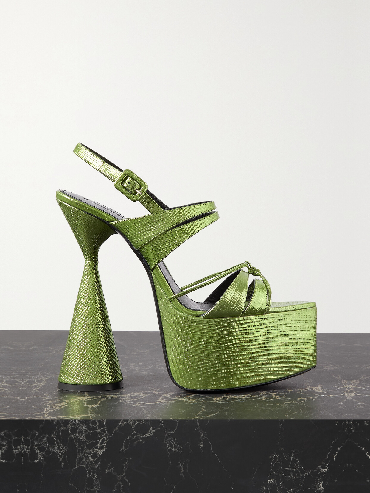 D’accori Belle Textured-leather Platform Sandals In Green