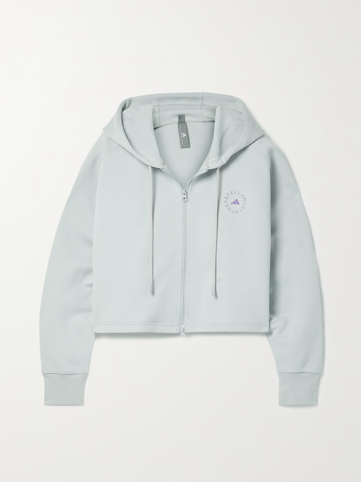 adidas by Stella McCartney - Cropped Printed Organic Cotton-blend Jersey Hoodie - Gray 22 Awaiting product image