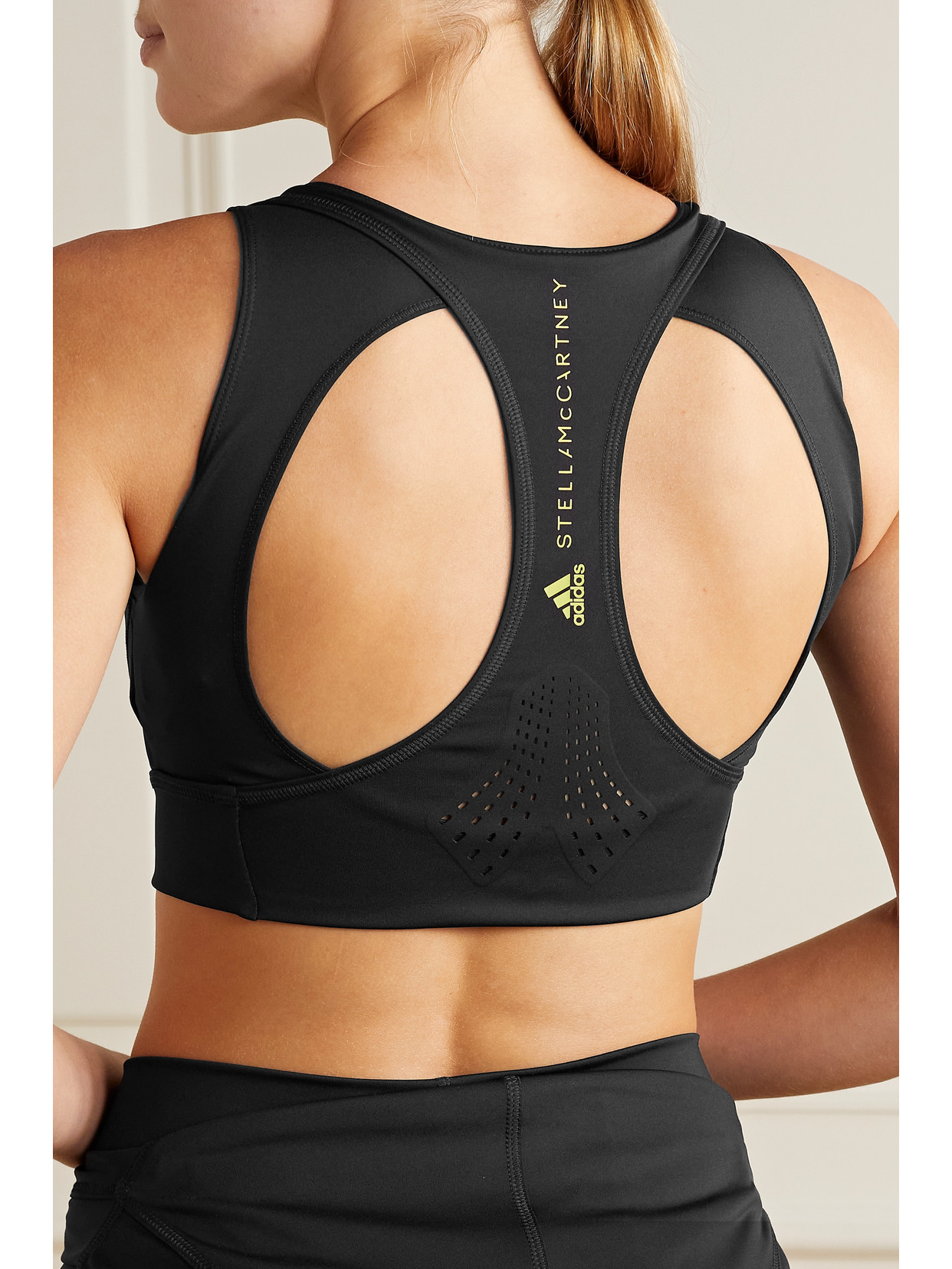Adidas By Stella Mccartney + Parley Truepurpose Perforated Stretch Recycled Sports Bra In Black