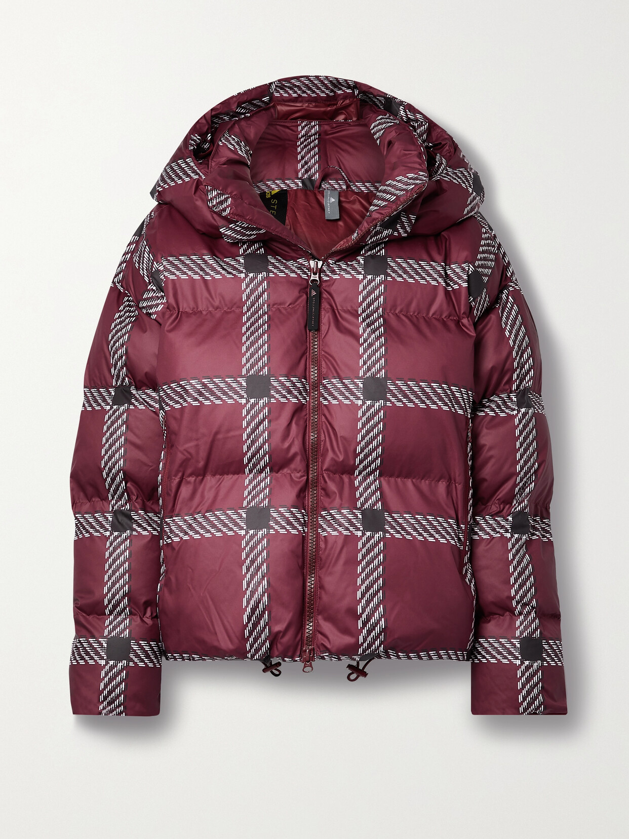 Adidas By Stella Mccartney Padded Cropped Checked Recycled-shell Jacket In Burgundy
