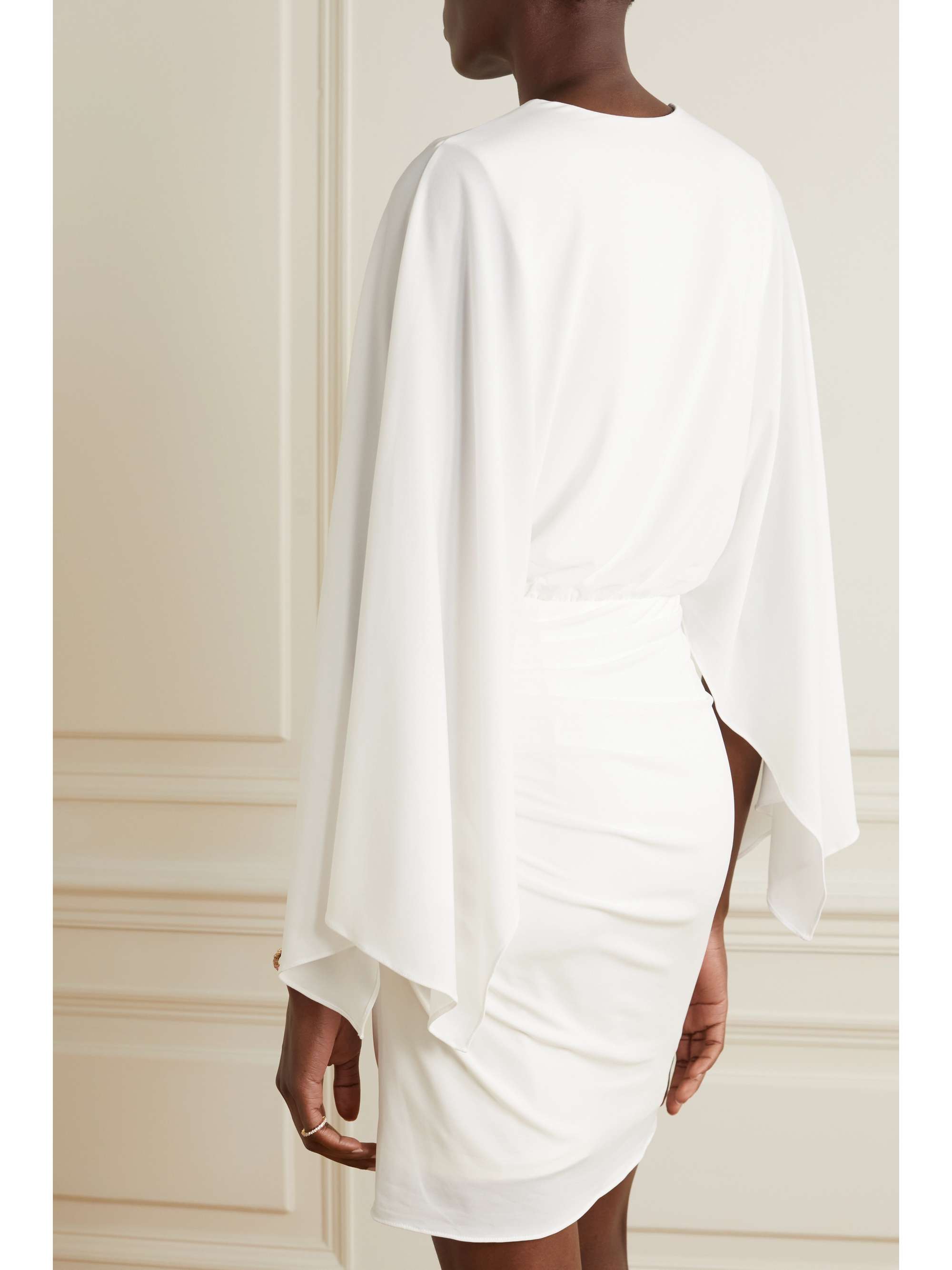 HALSTON Oaklyn ruched stretch-jersey and chiffon mini dress