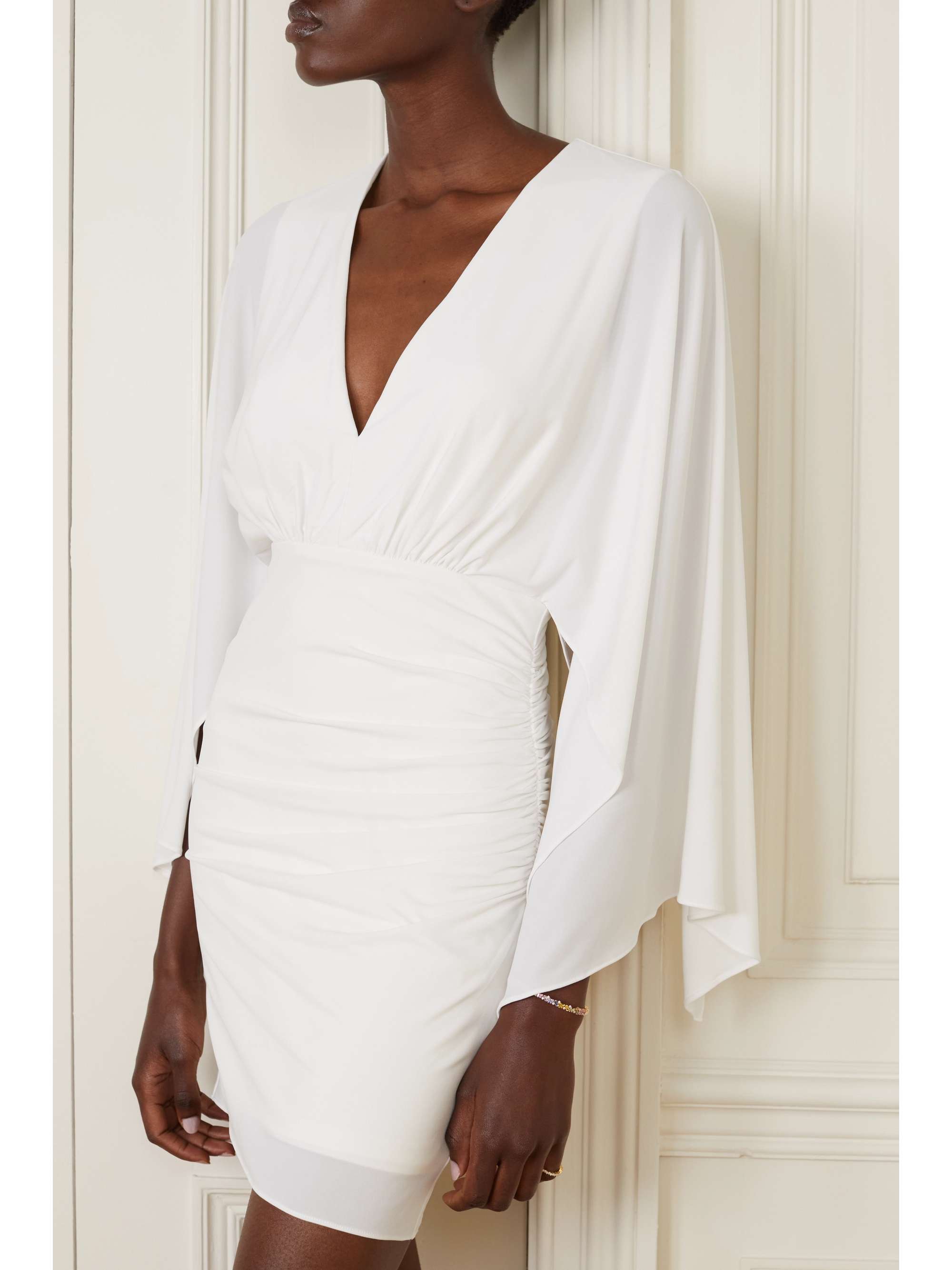 HALSTON Oaklyn ruched stretch-jersey and chiffon mini dress