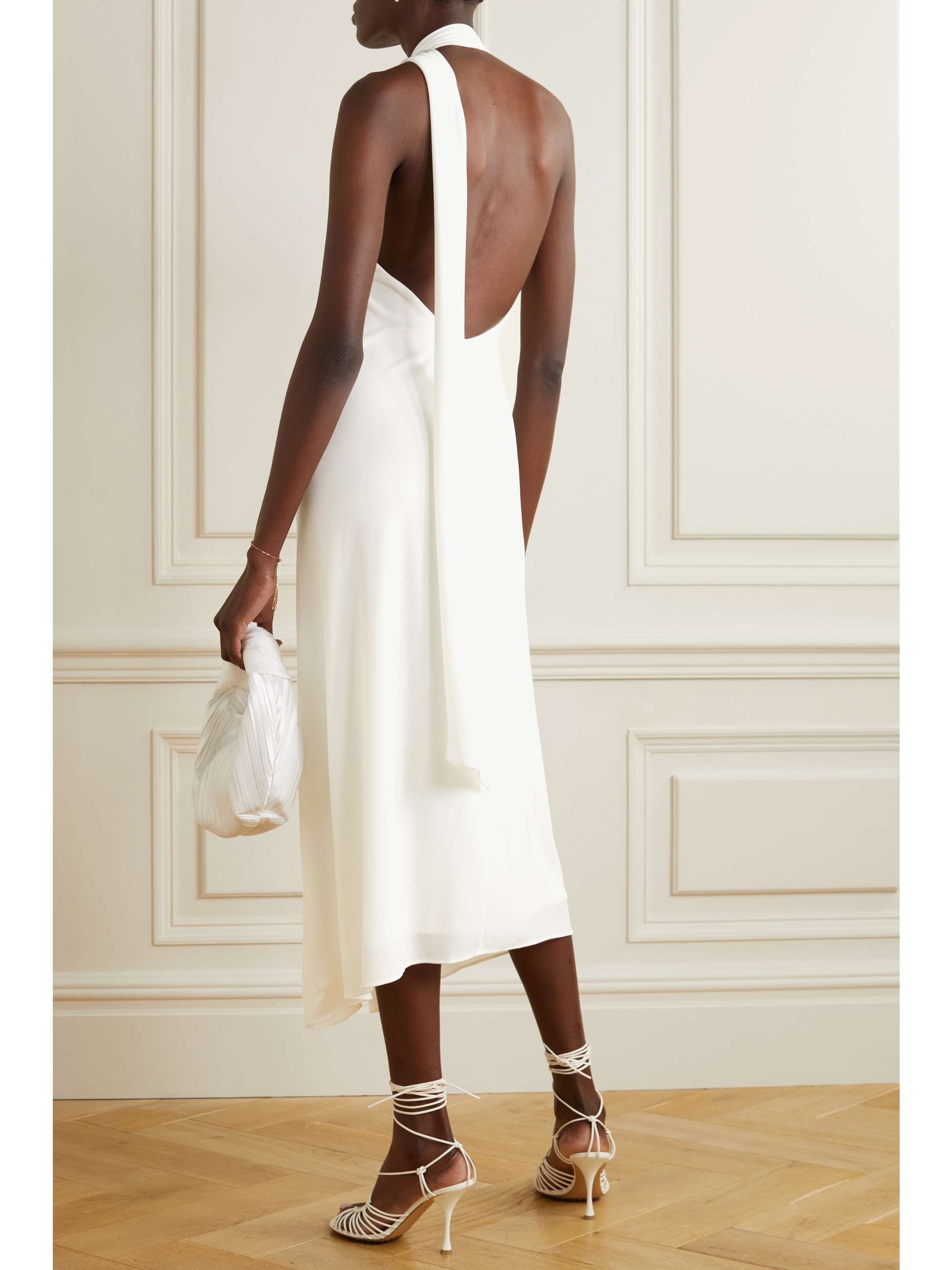 HALSTON Kali draped jersey-crepe halterneck midi dress
