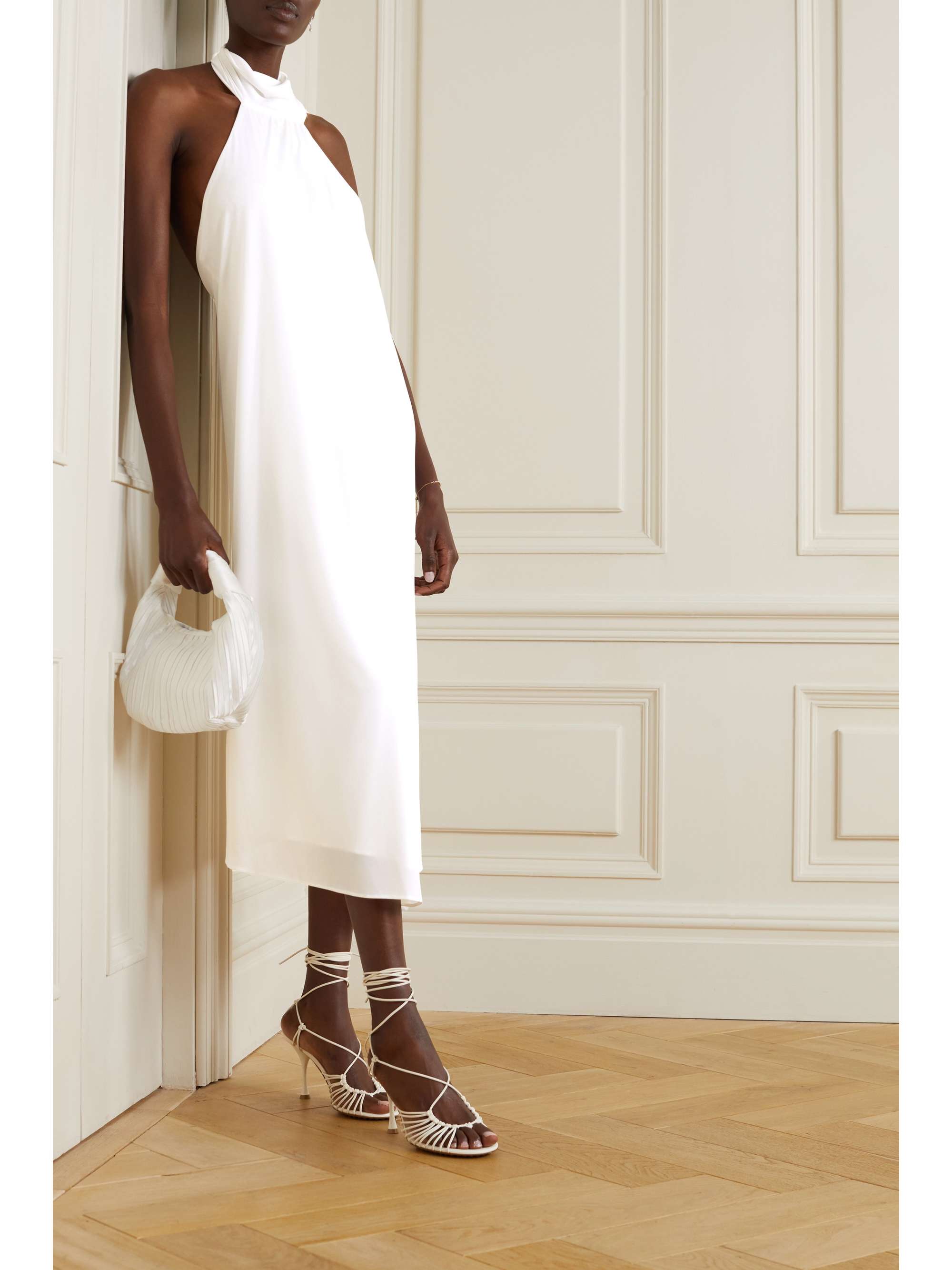 HALSTON Kali draped jersey-crepe halterneck midi dress