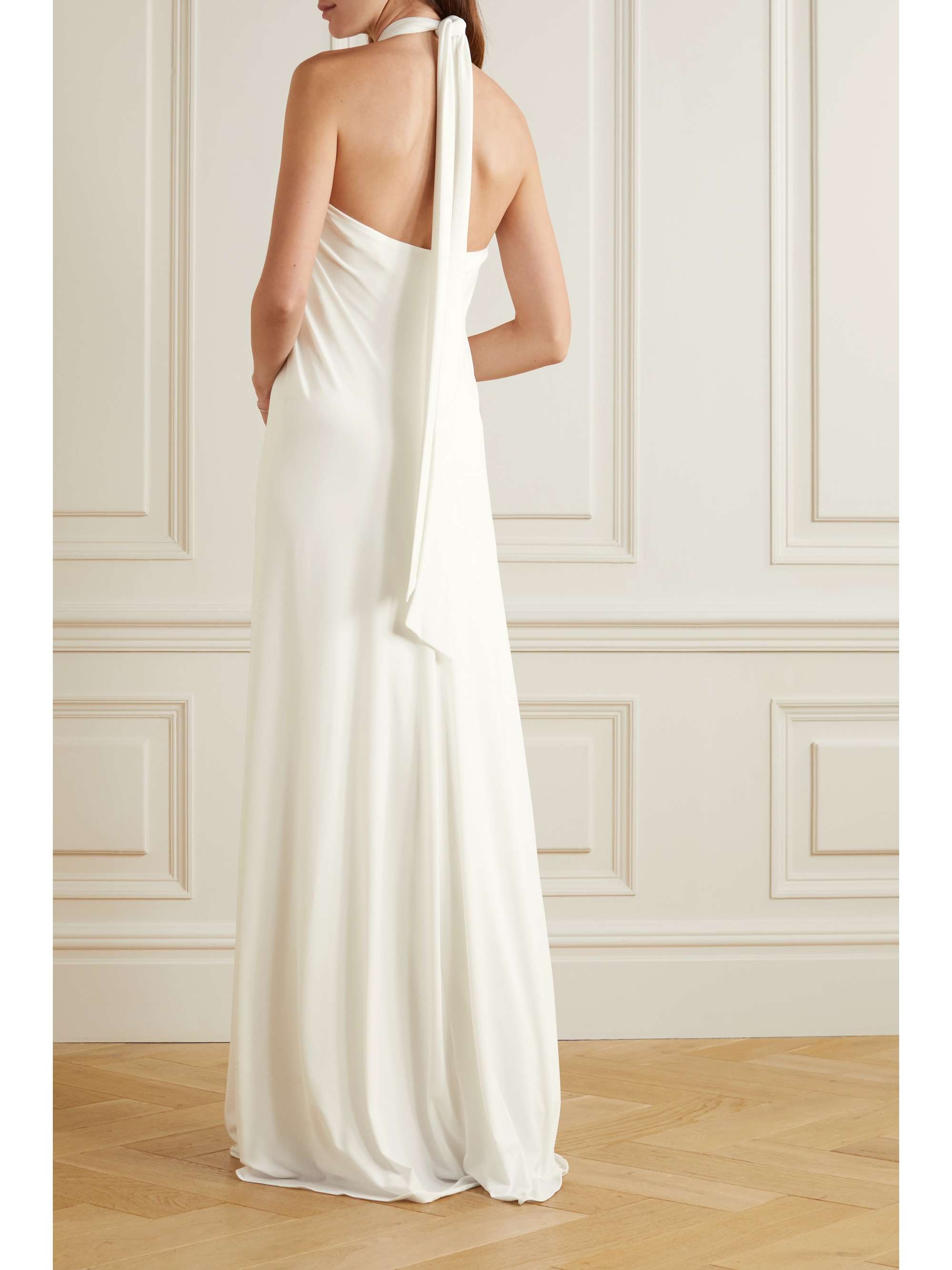 HALSTON Lilah twist-front stretch-jersey halterneck gown