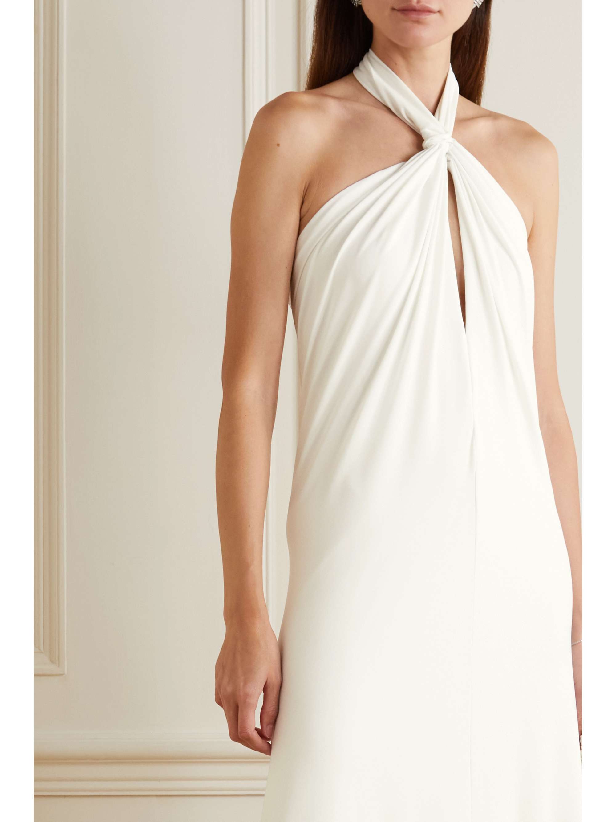 HALSTON Lilah twist-front stretch-jersey halterneck gown
