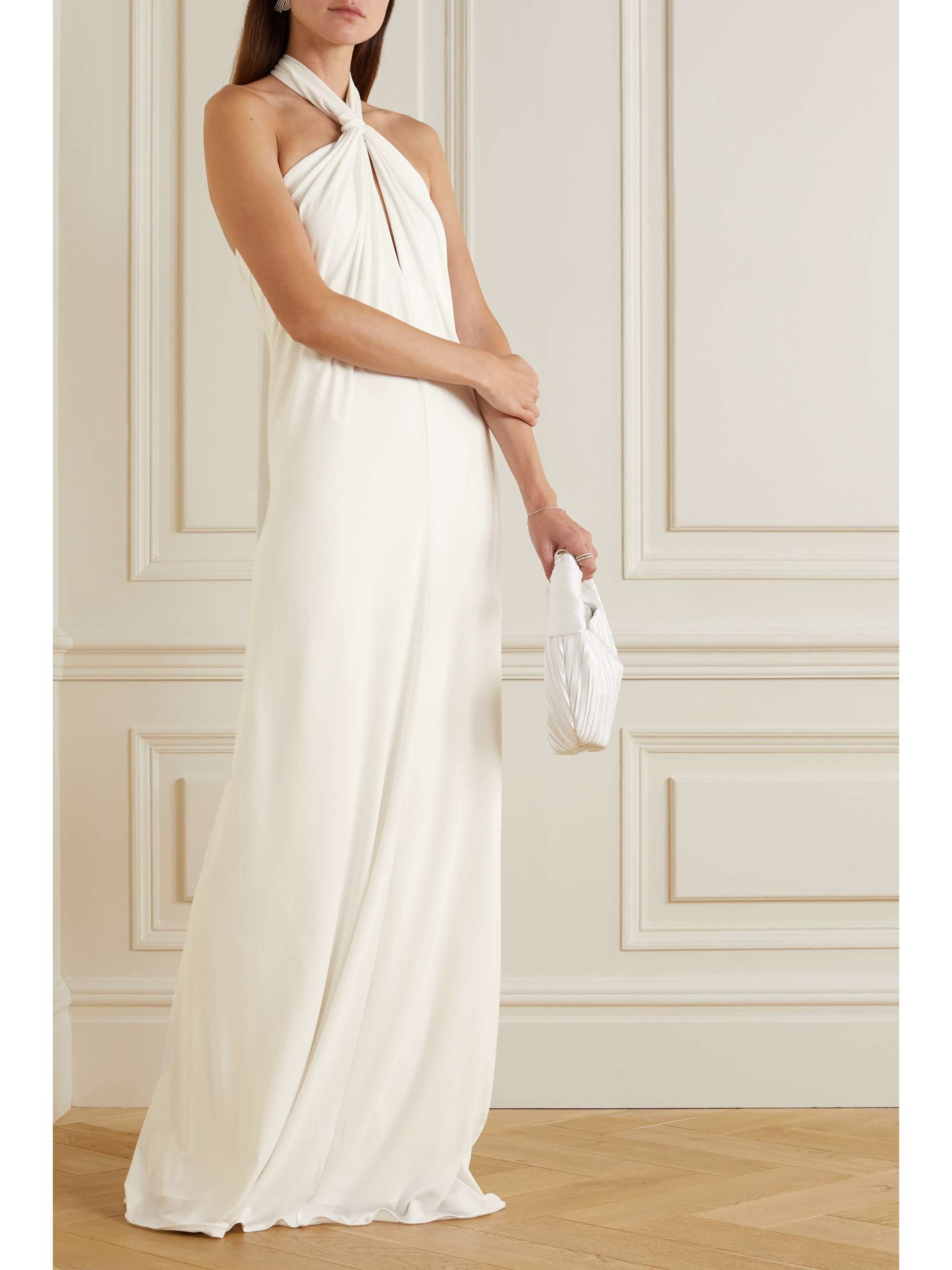 HALSTON Lilah twist-front stretch-jersey halterneck gown | NET-A-PORTER