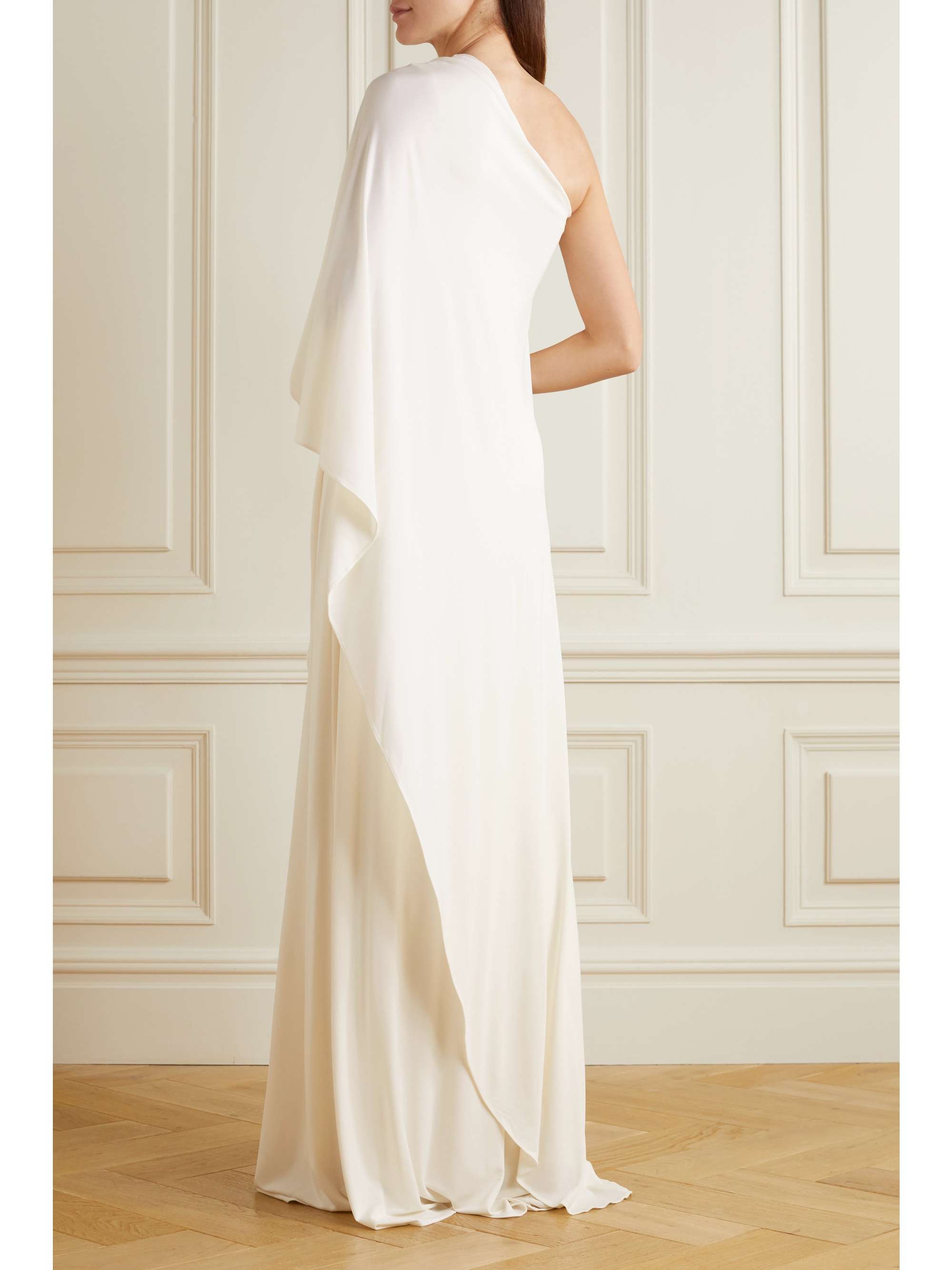 HALSTON Sylvie one-shoulder cape-effect jersey gown