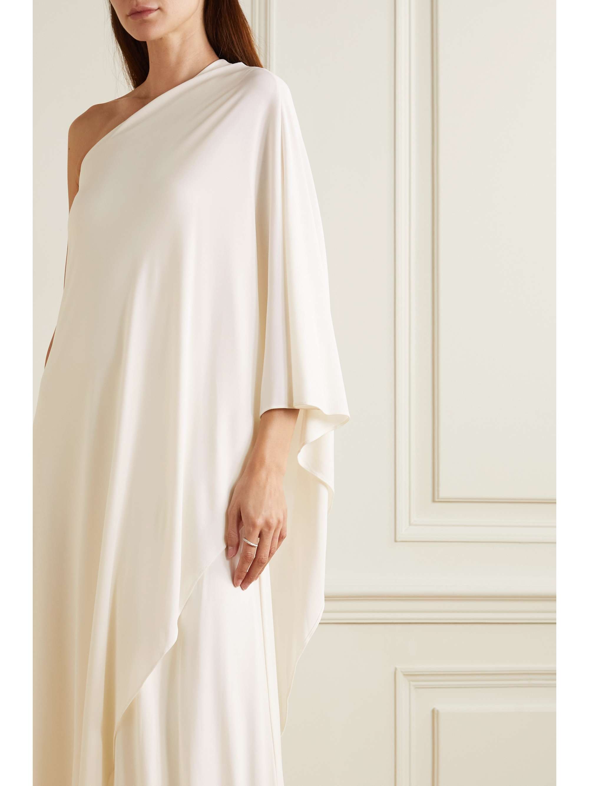 HALSTON Sylvie one-shoulder cape-effect jersey gown