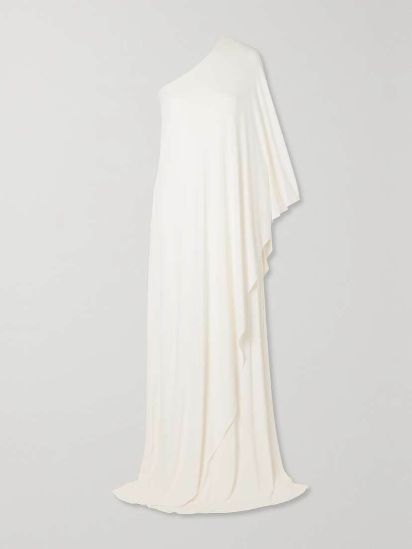 Halston Sylvie One-shoulder Cape-effect Jersey Gown