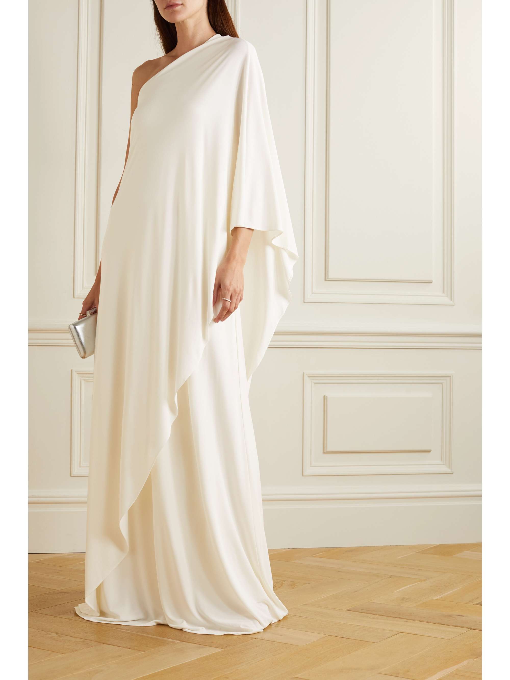 HALSTON Sylvie one-shoulder cape-effect jersey gown